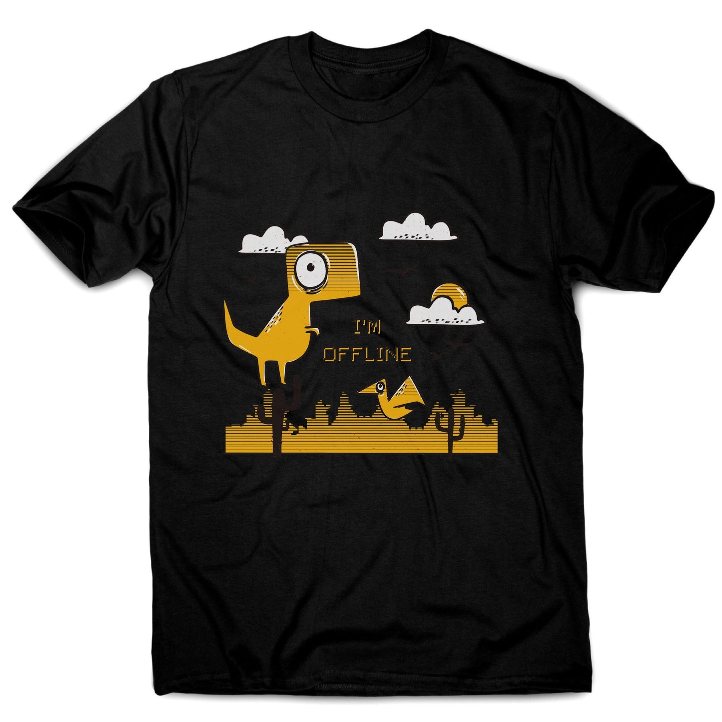 Funny jumping dino I am offline men's t-shirt