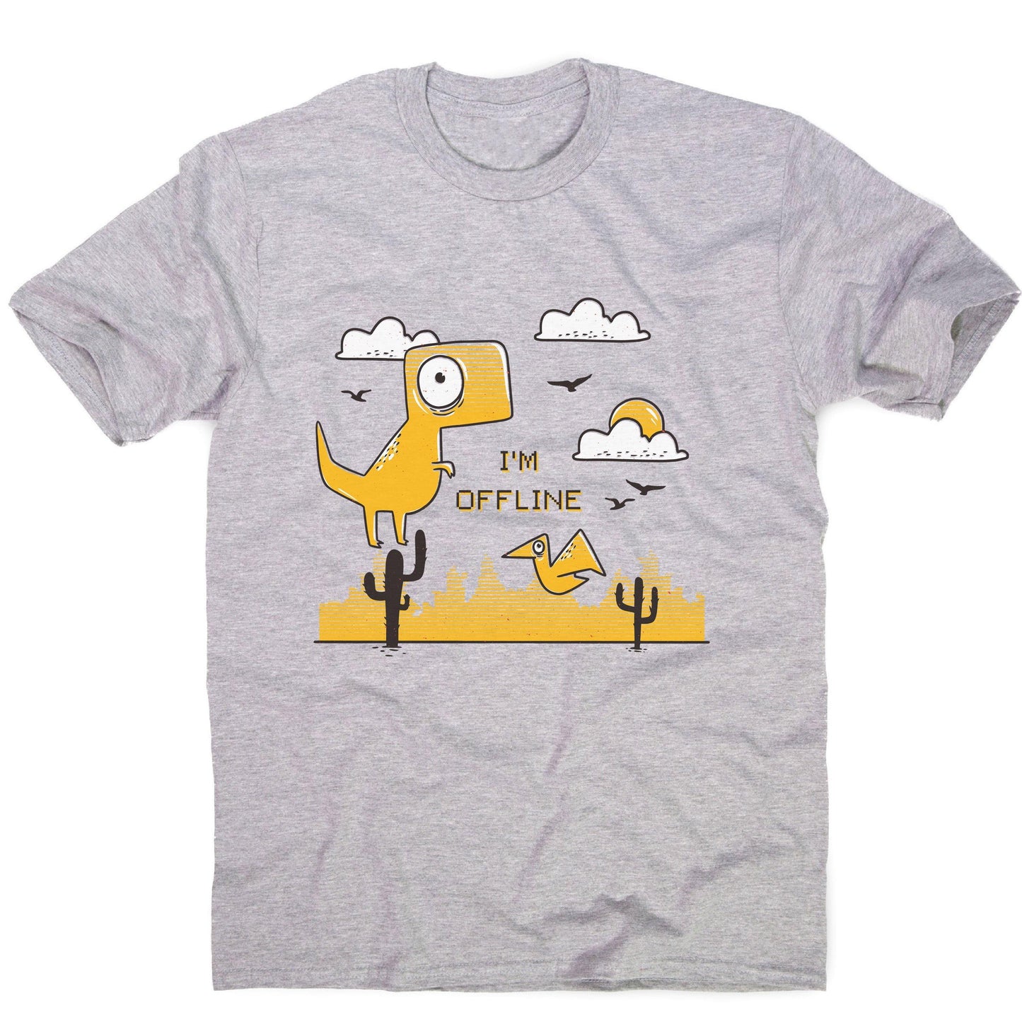 Funny jumping dino I am offline men's t-shirt