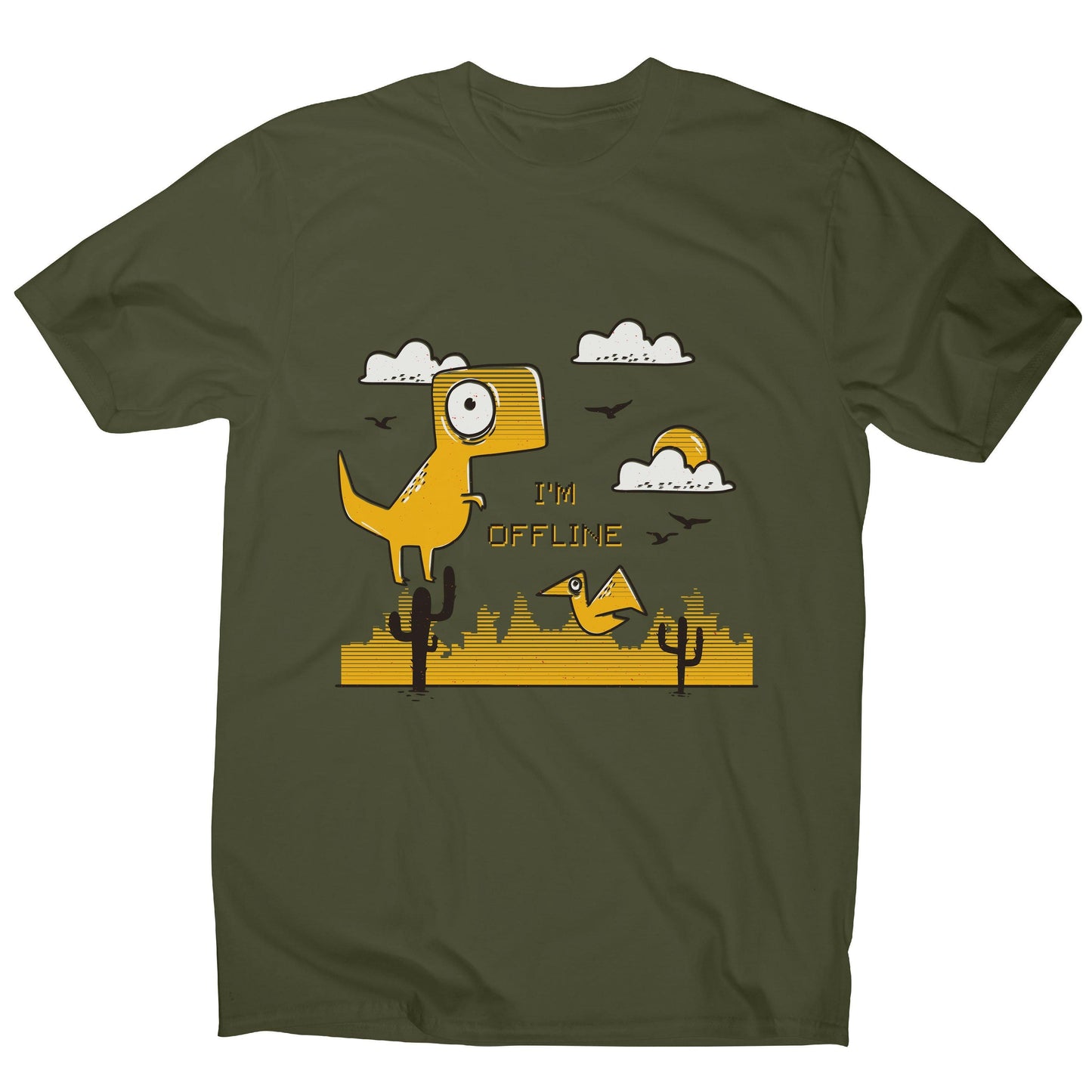 Funny jumping dino I am offline men's t-shirt
