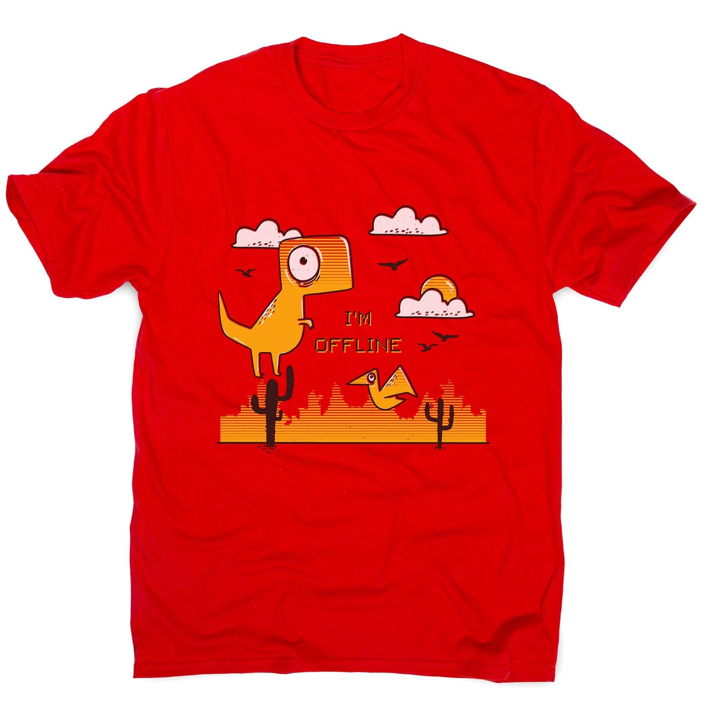 Funny jumping dino I am offline men's t-shirt