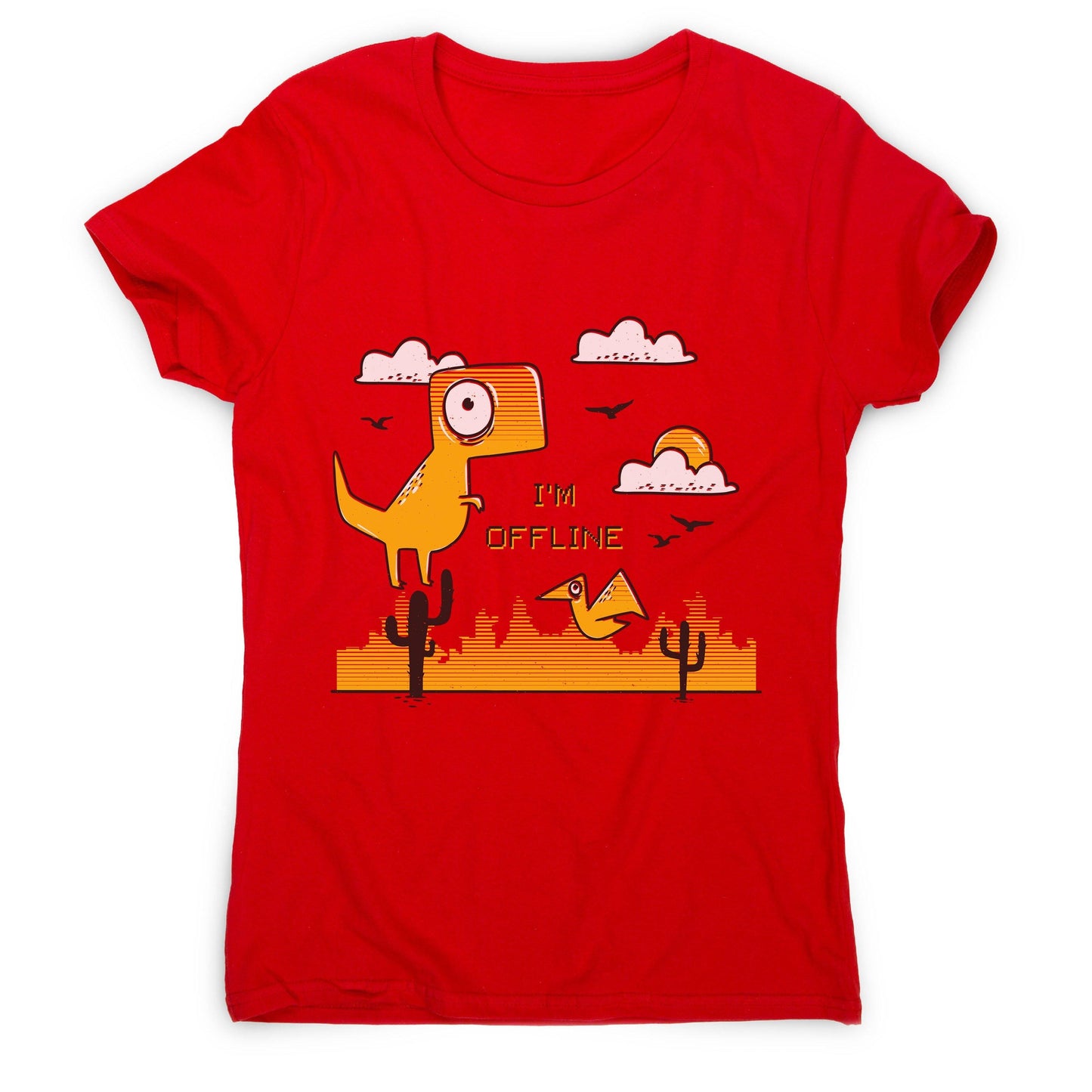 Funny jumping dino I am offline women's t-shirt