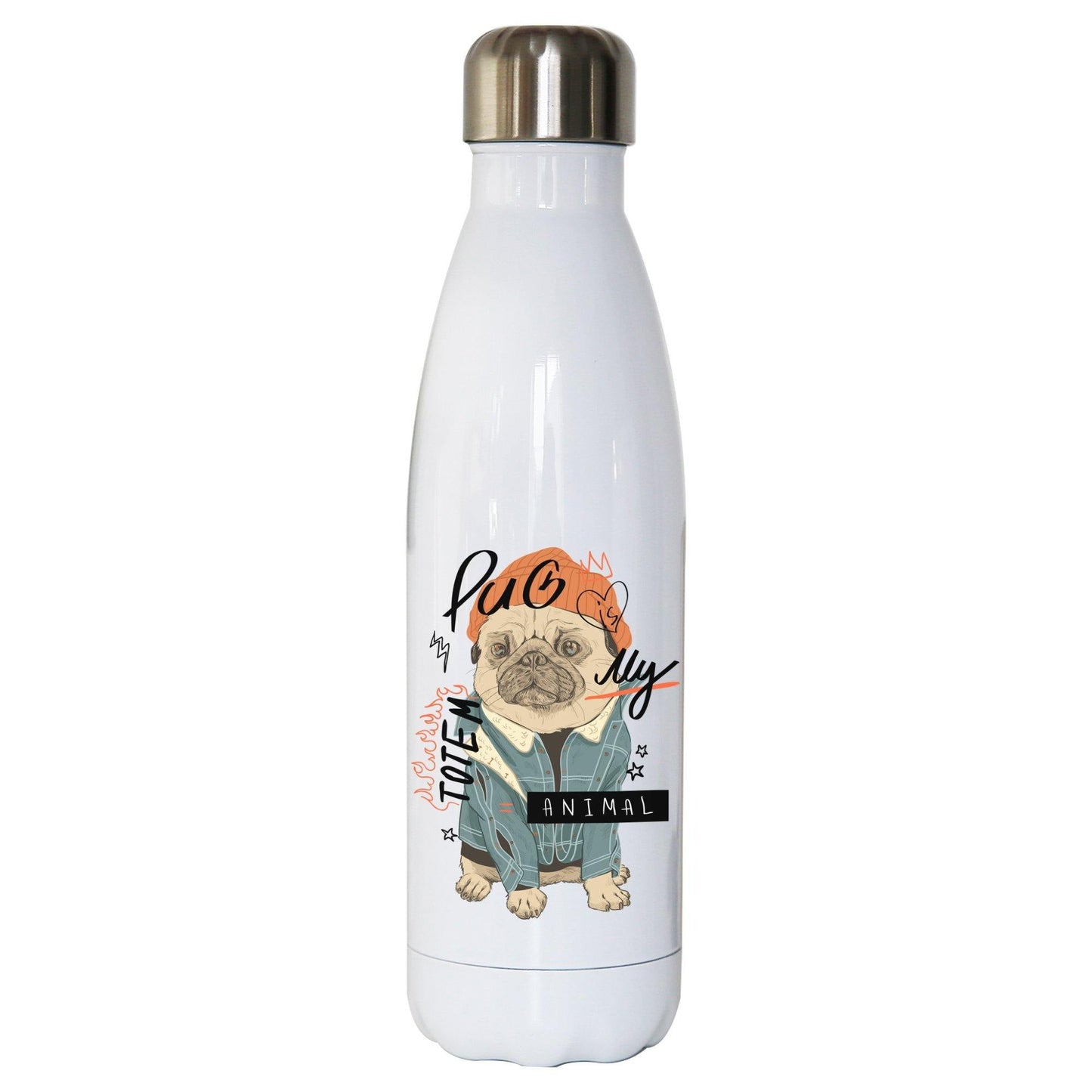 Totem funny pug design water bottle stainless steel reusable