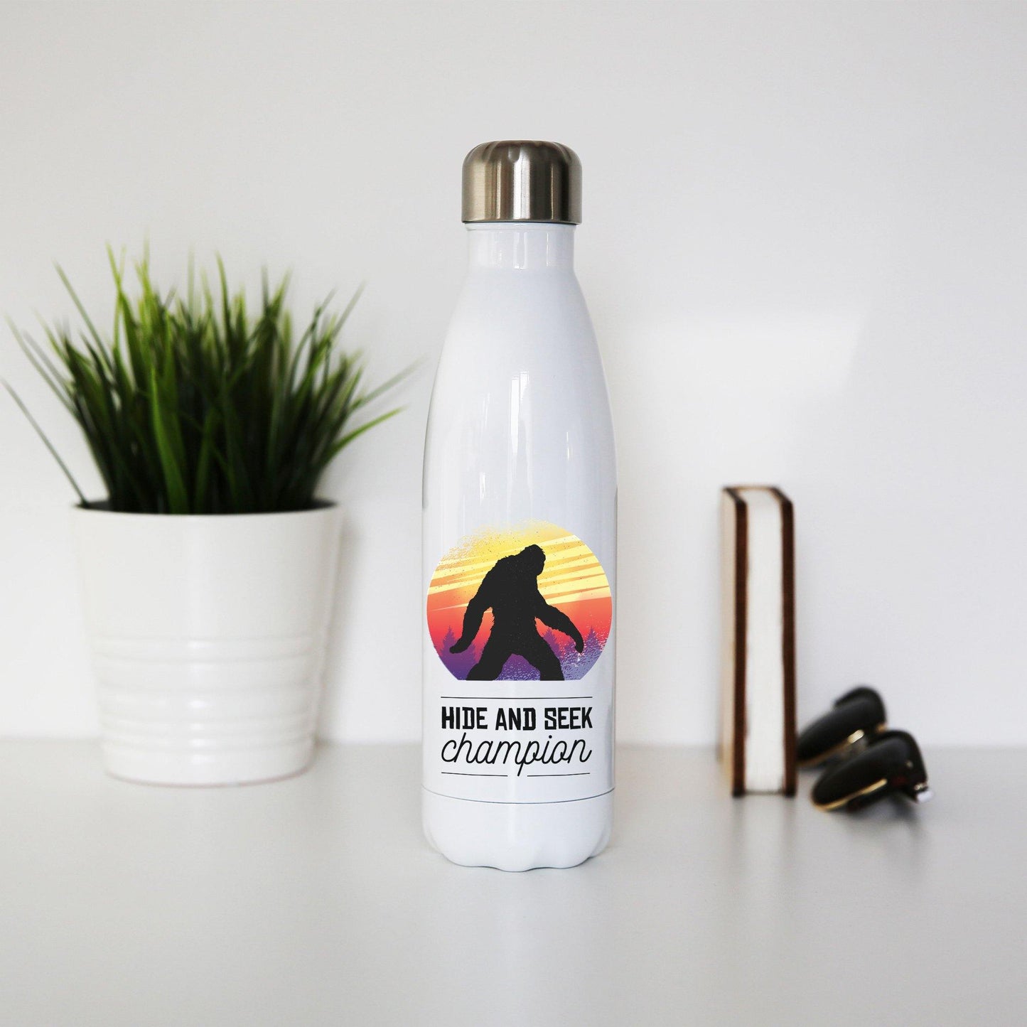 Bigfoot hide & seek champion funny water bottle stainless steel reusable