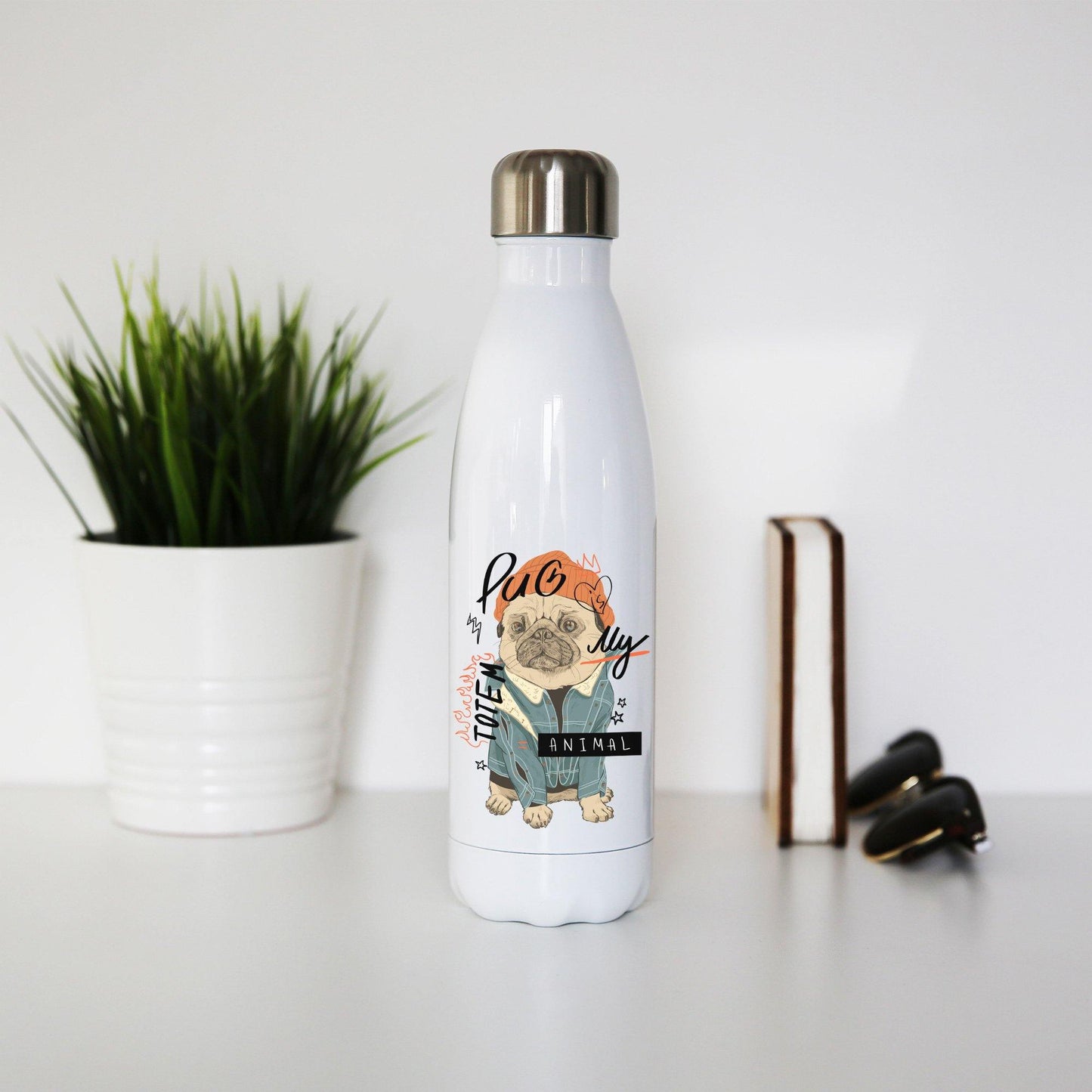 Totem funny pug design water bottle stainless steel reusable
