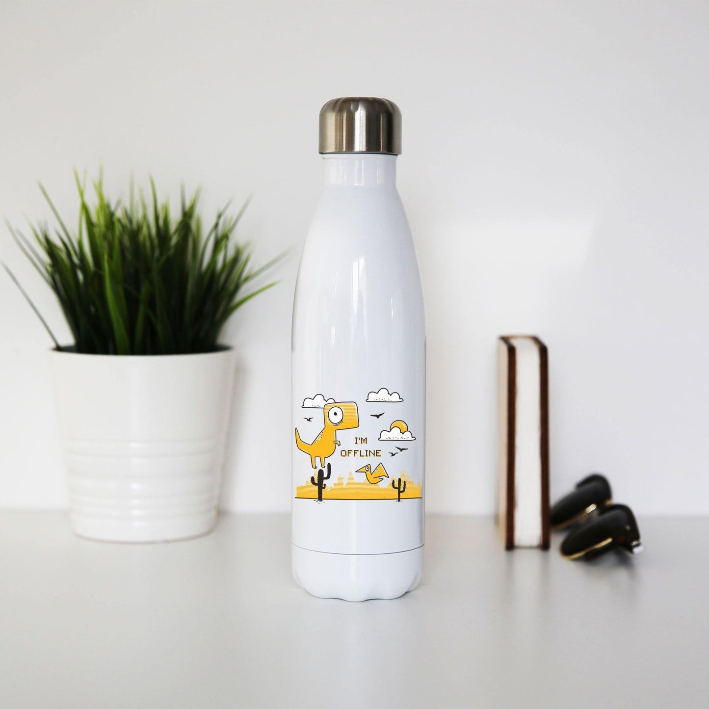 Funny jumping dino I am offline water bottle stainless steel reusable