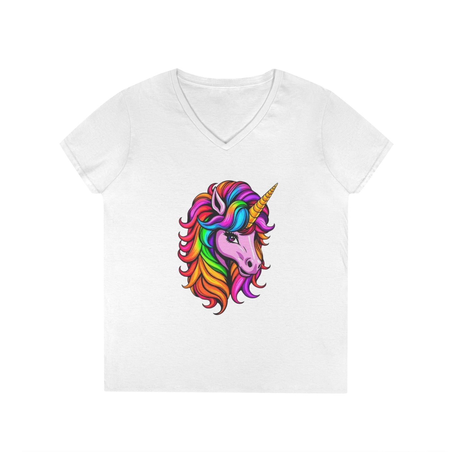 Rainbow Unicorn Ladies' V-Neck T-Shirt | Fun Graphic Tee for Women