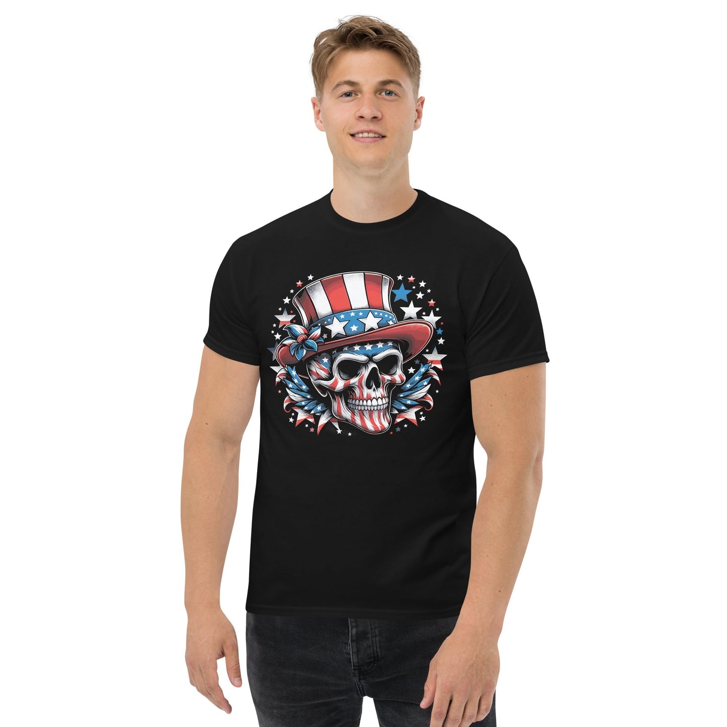 4th of July Skull T-Shirt – Patriotic American Flag Skull Graphic Tee