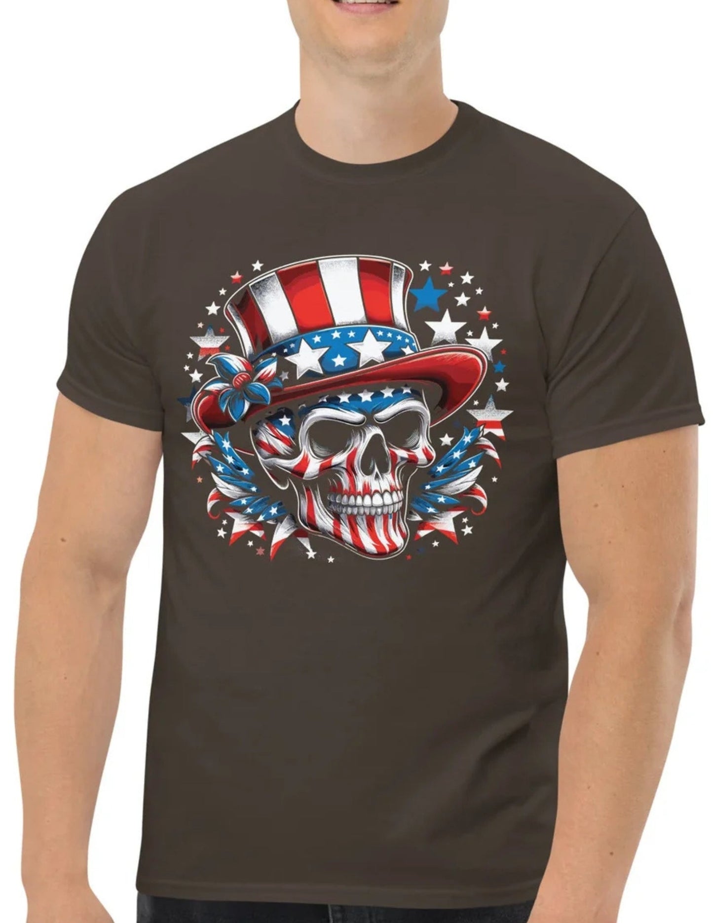 4th of July Skull T-Shirt – Patriotic American Flag Skull Graphic Tee