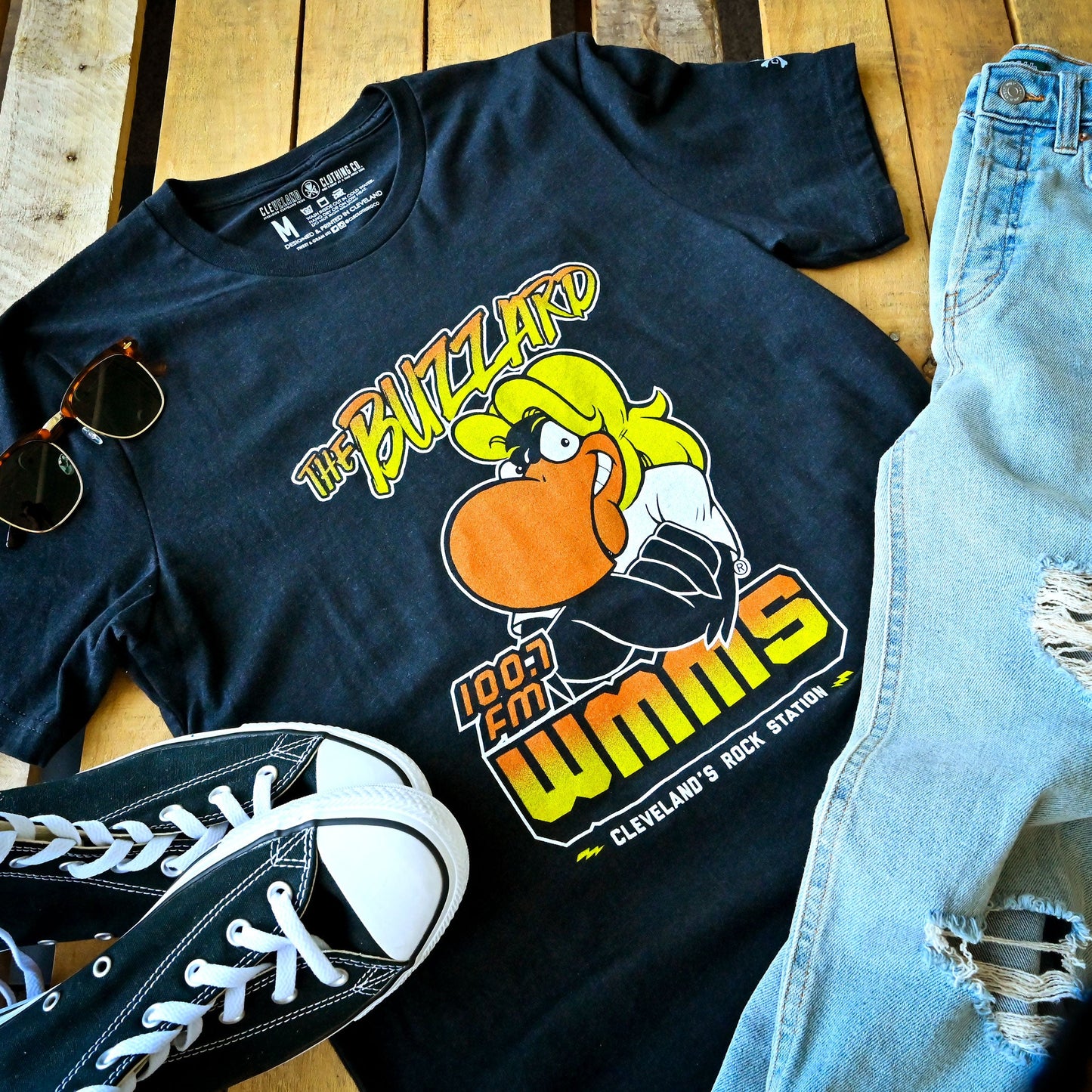 WMMS 100.7 FM The Buzzard - Mens/Unisex Crew T-Shirt *Officially Licensed