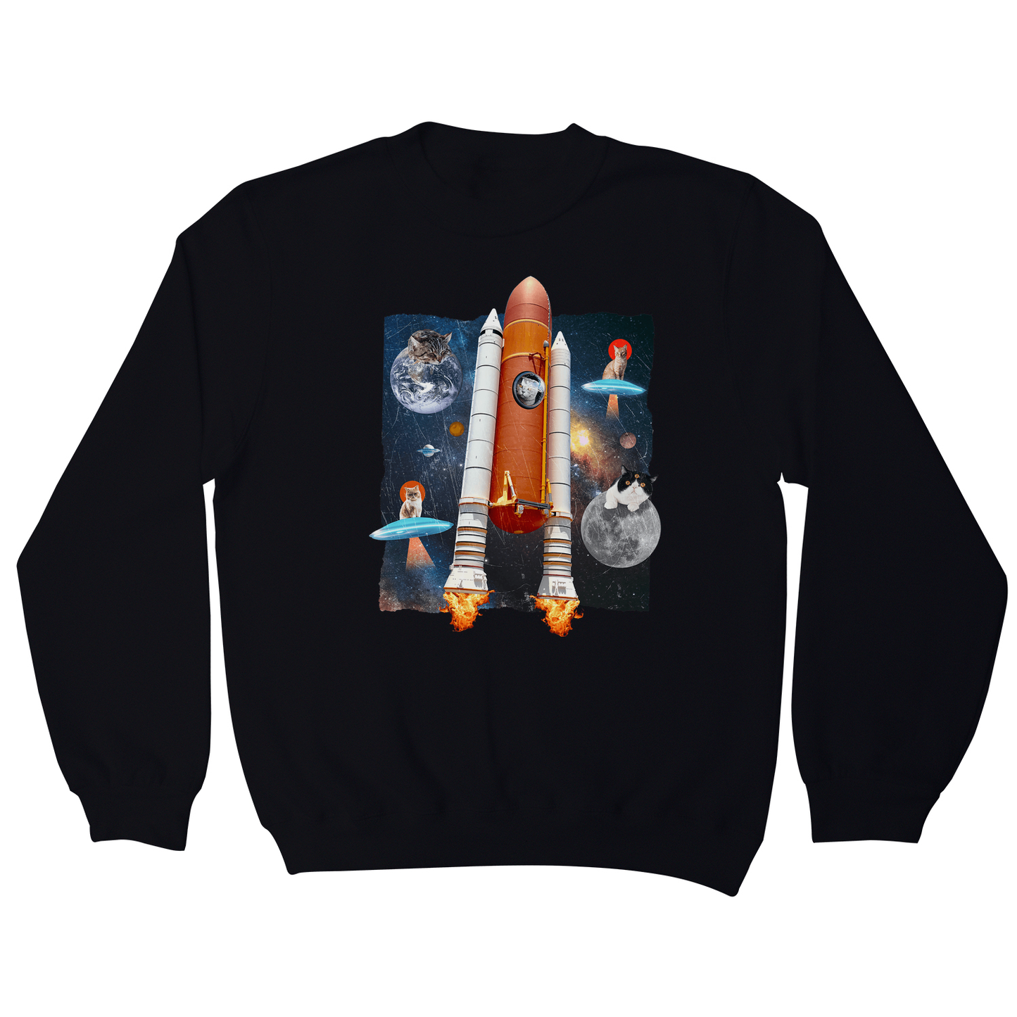 Cats in space funny collage sweatshirt