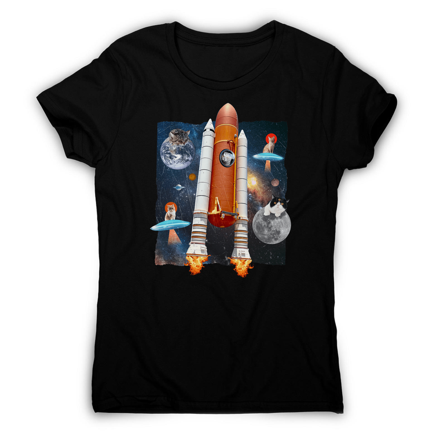 Cats in space funny collage women's t-shirt