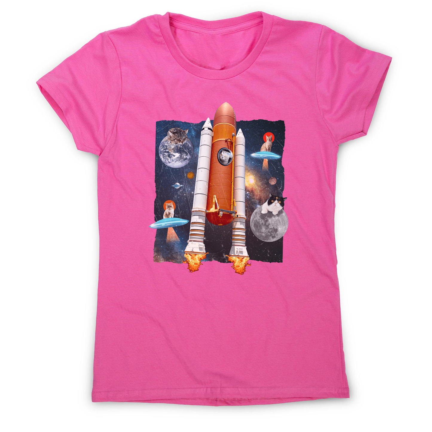 Cats in space funny collage women's t-shirt