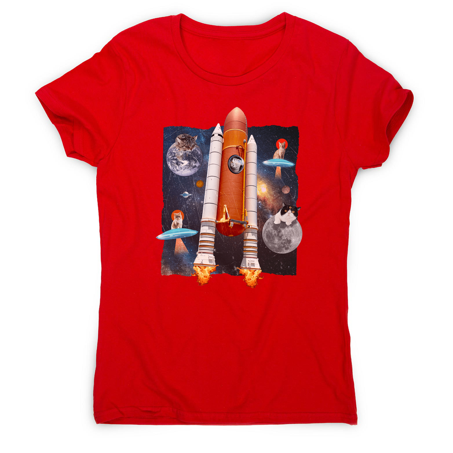 Cats in space funny collage women's t-shirt