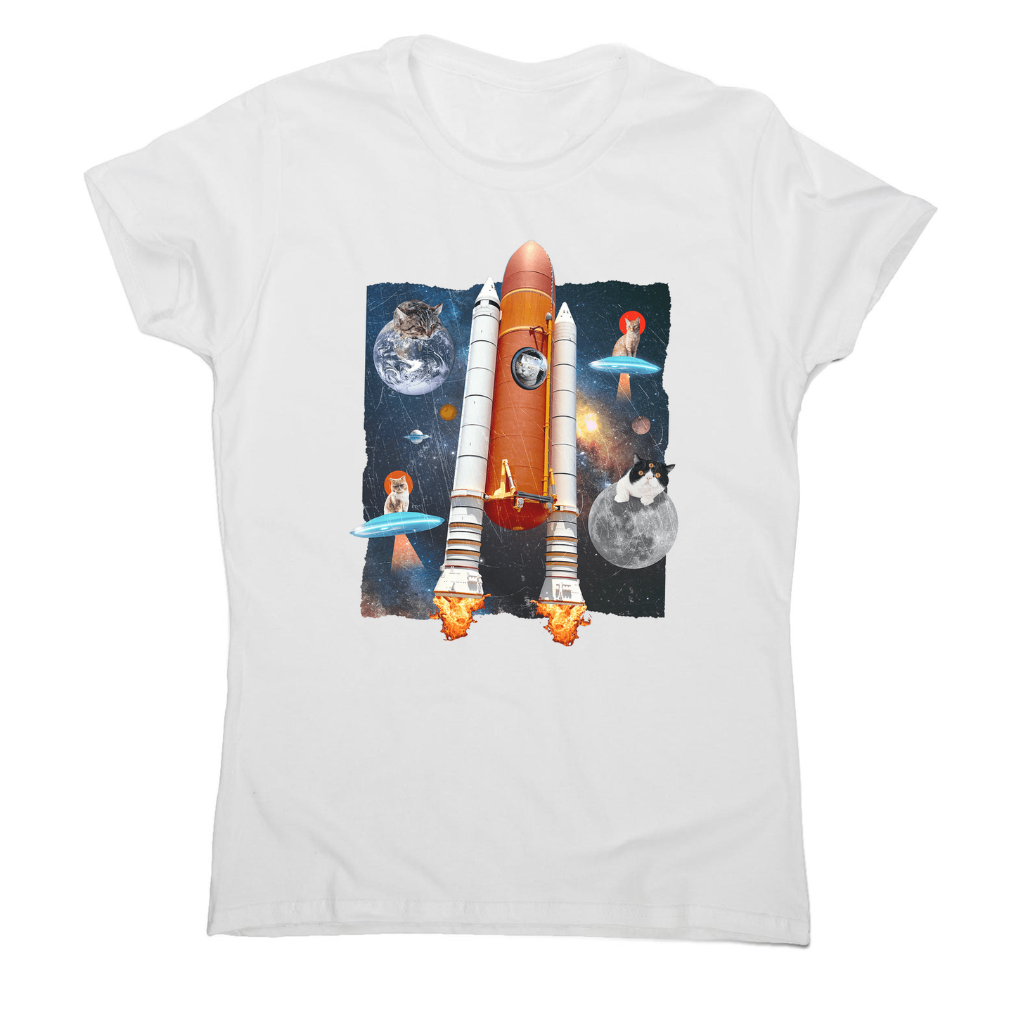 Cats in space funny collage women's t-shirt