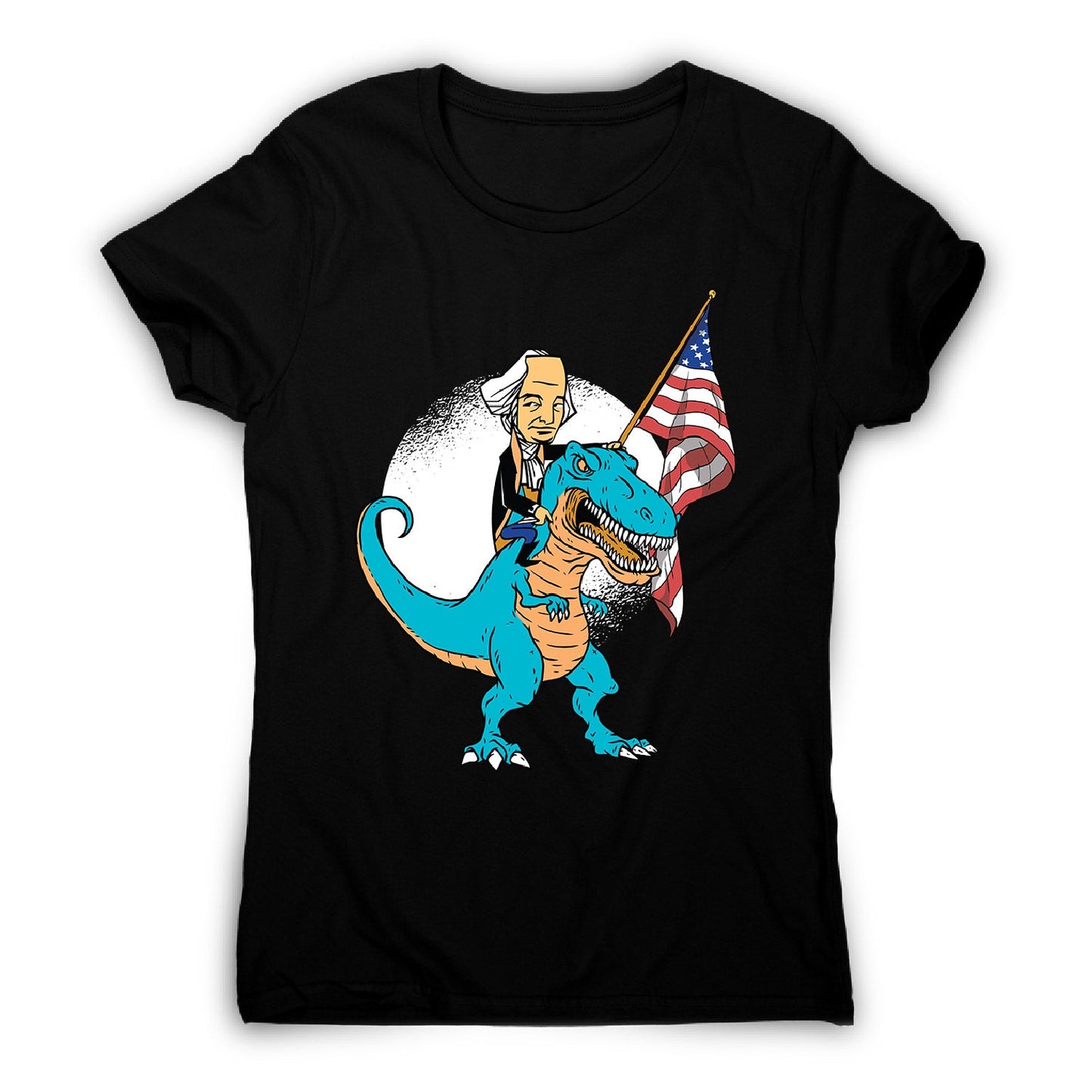 President riding t-rex - women's funny premium t-shirt