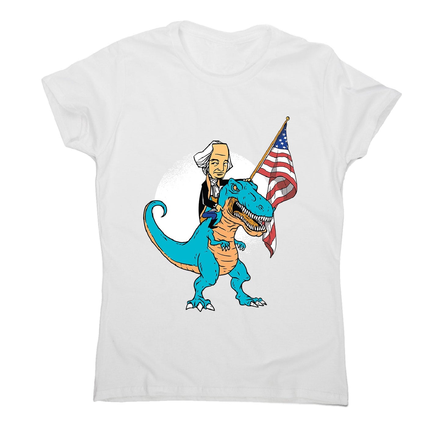 President riding t-rex - women's funny premium t-shirt