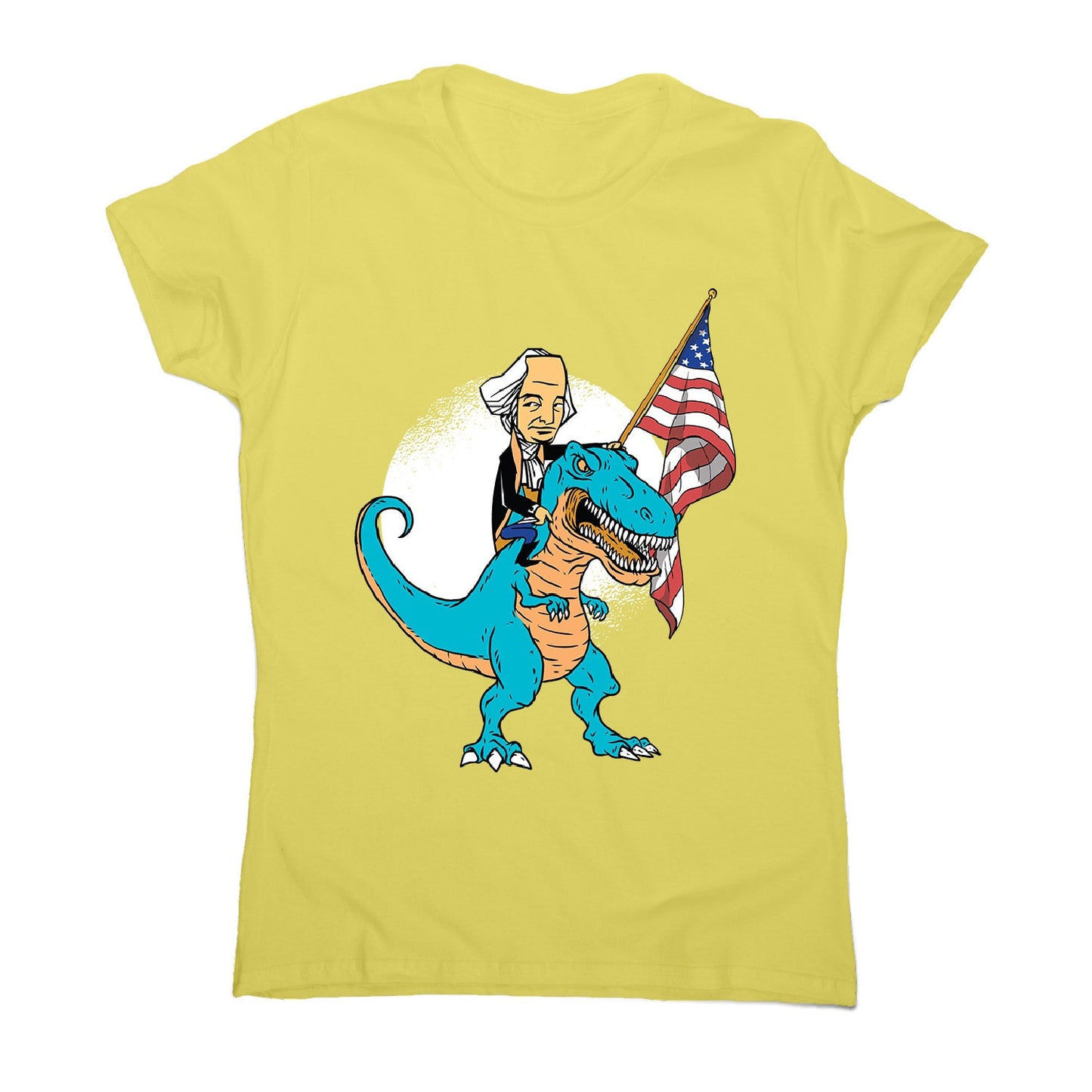 President riding t-rex - women's funny premium t-shirt