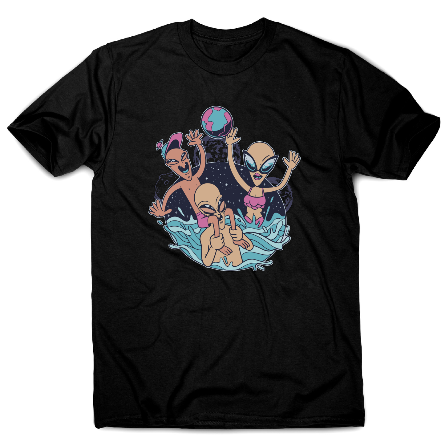 Alien pool party funny design t-shirt men's