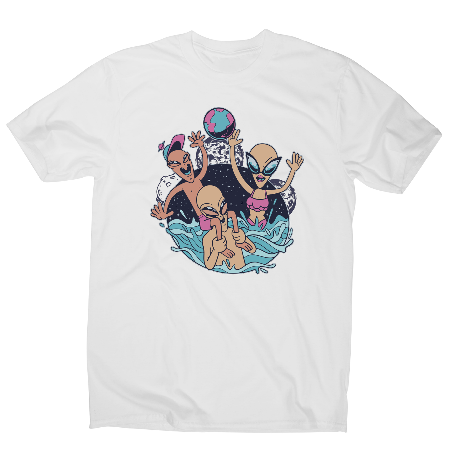 Alien pool party funny design t-shirt men's
