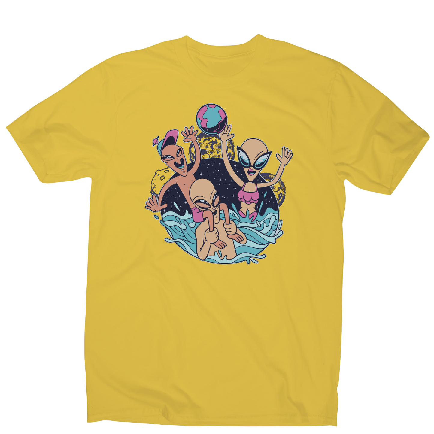Alien pool party funny design t-shirt men's