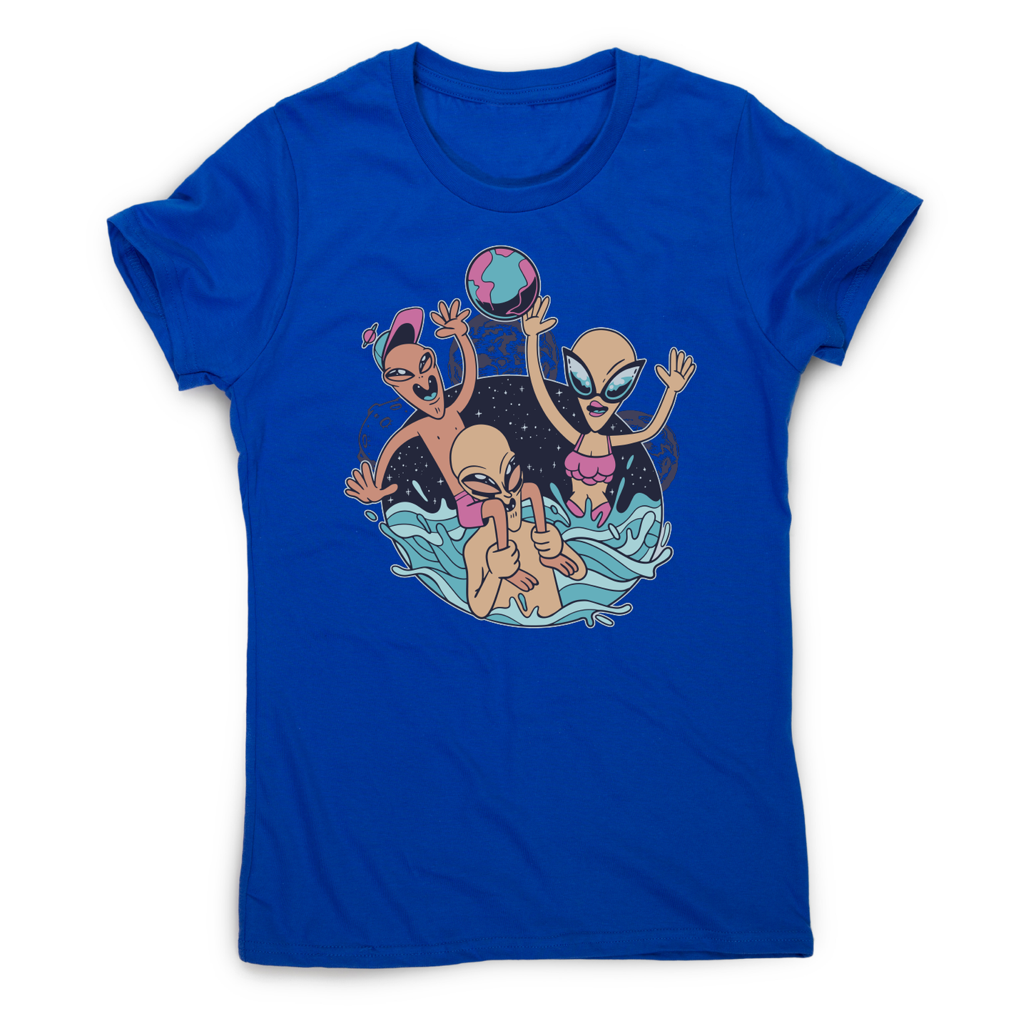 Alien pool party funny design t-shirt women's
