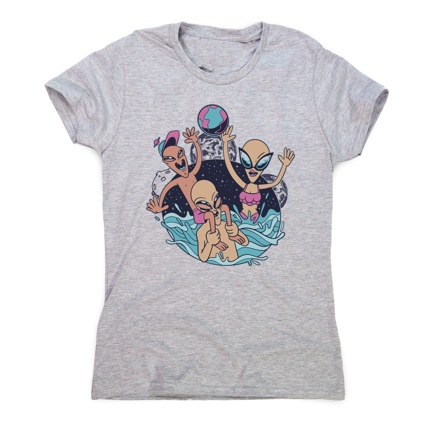 Alien pool party funny design t-shirt women's