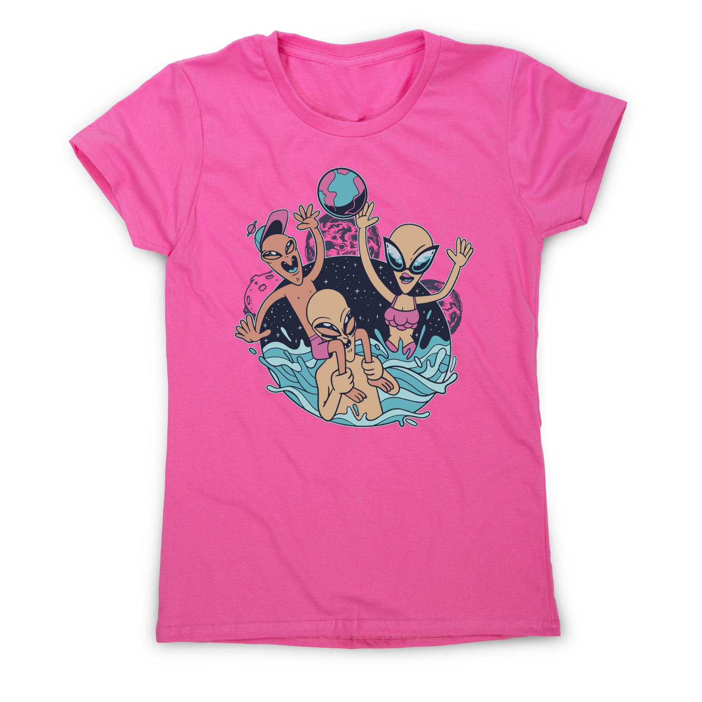 Alien pool party funny design t-shirt women's
