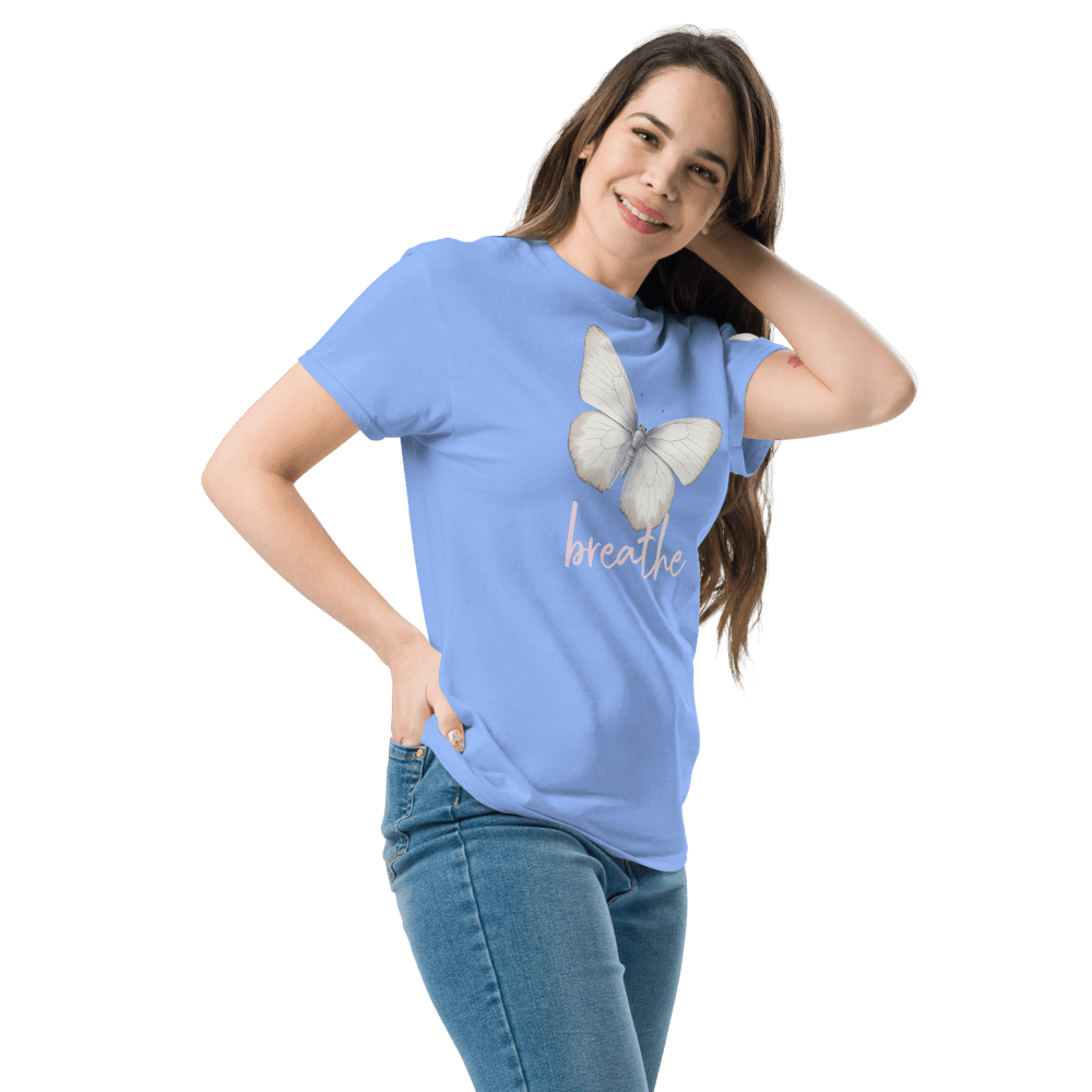Breathe T‑Shirt Mindfulness Quote Graphic Womens Cotton Tee