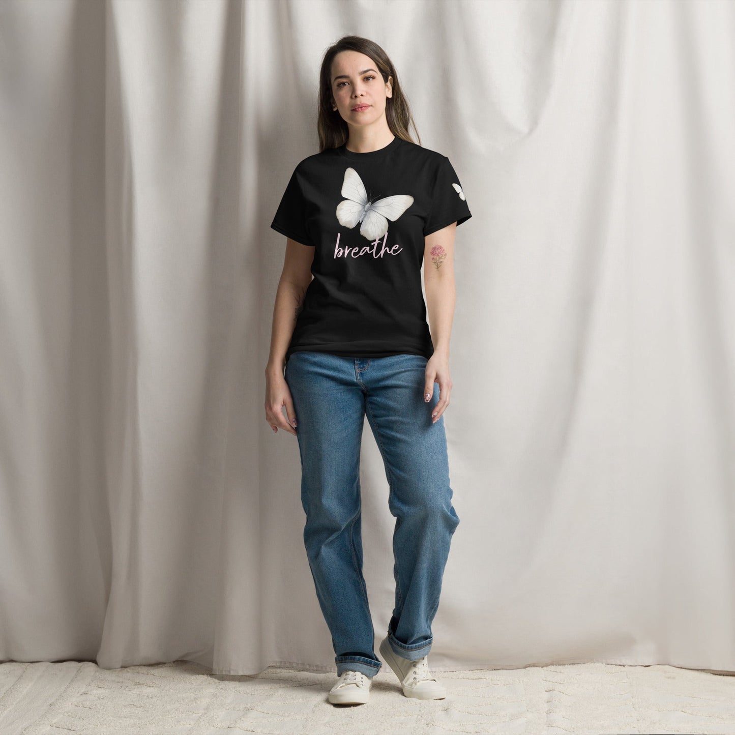 Breathe T‑Shirt Mindfulness Quote Graphic Womens Cotton Tee