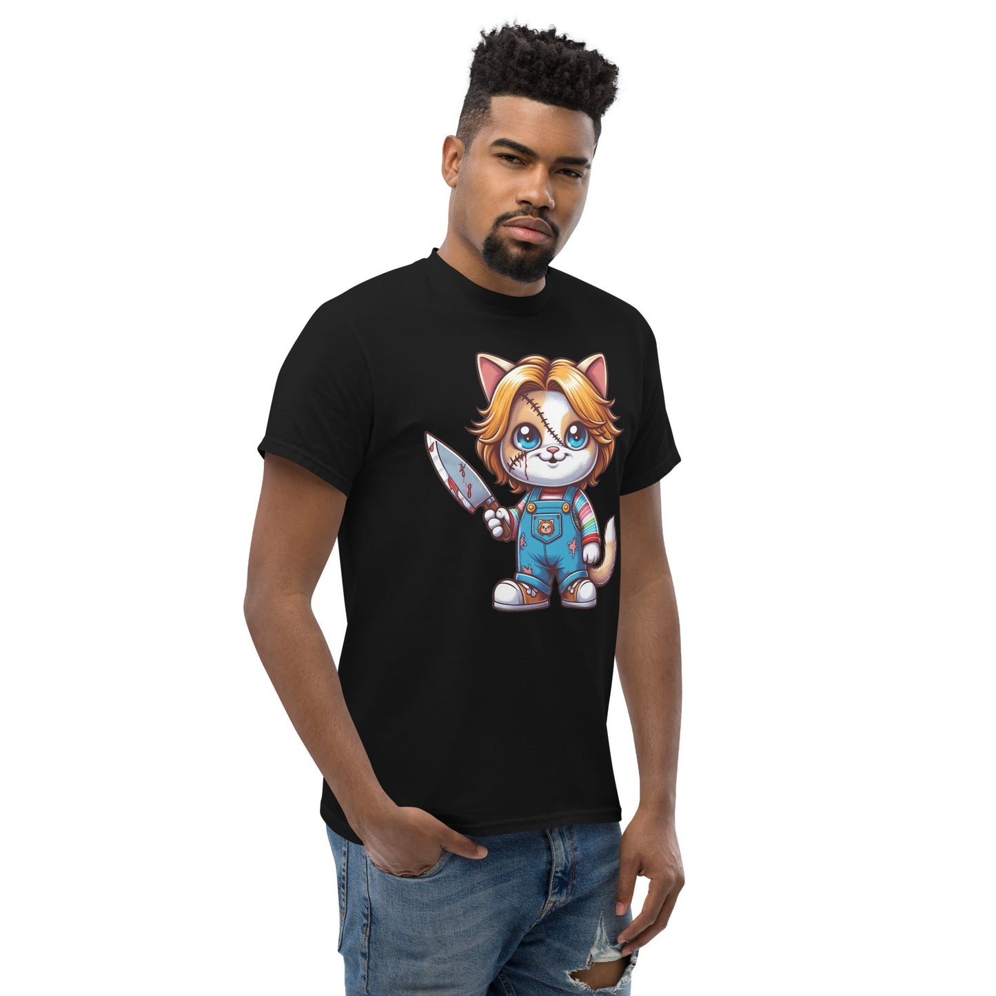 Child’s Play Cat Mashup T-Shirt – Playful Horror Graphic Cotton Tee