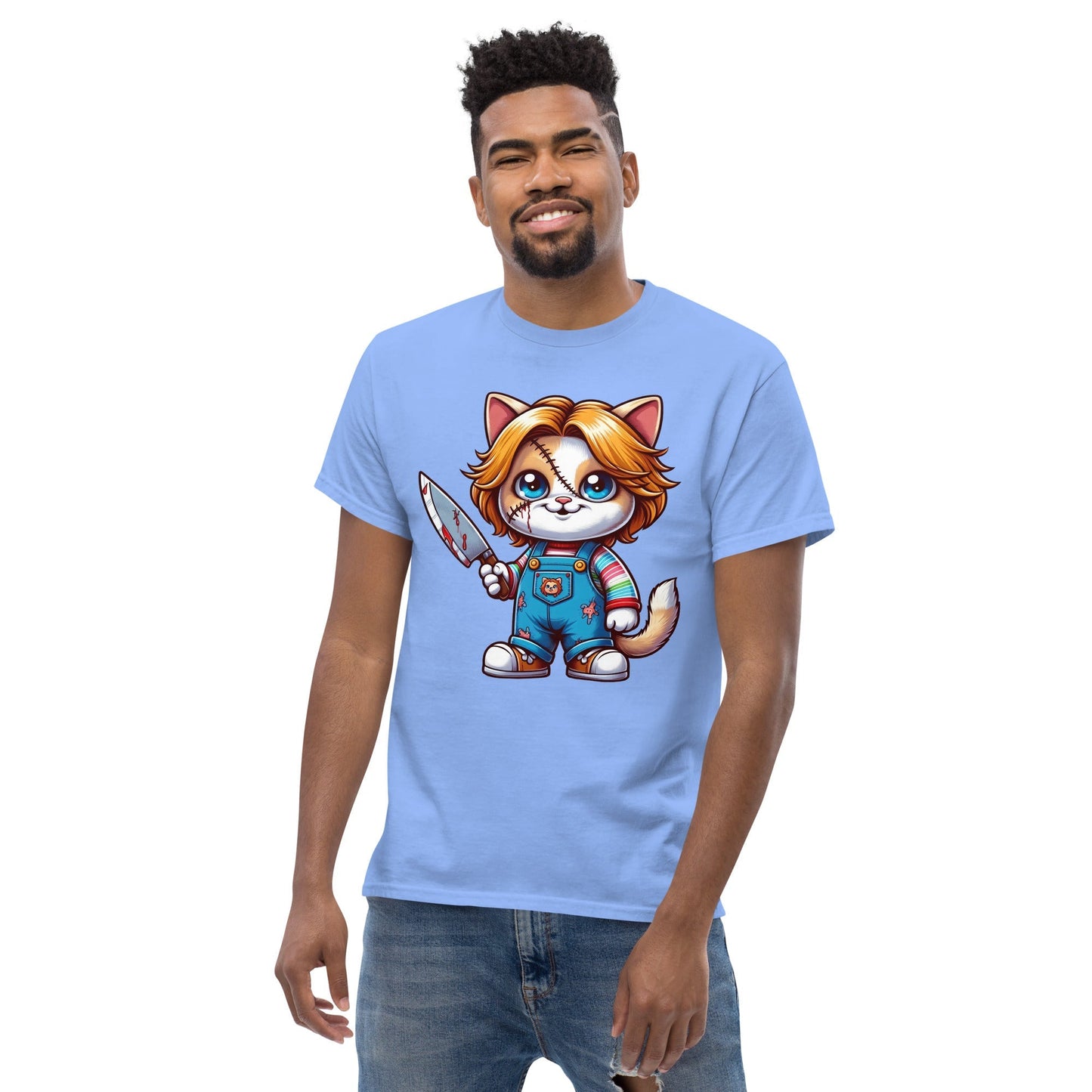 Child’s Play Cat Mashup T-Shirt – Playful Horror Graphic Cotton Tee