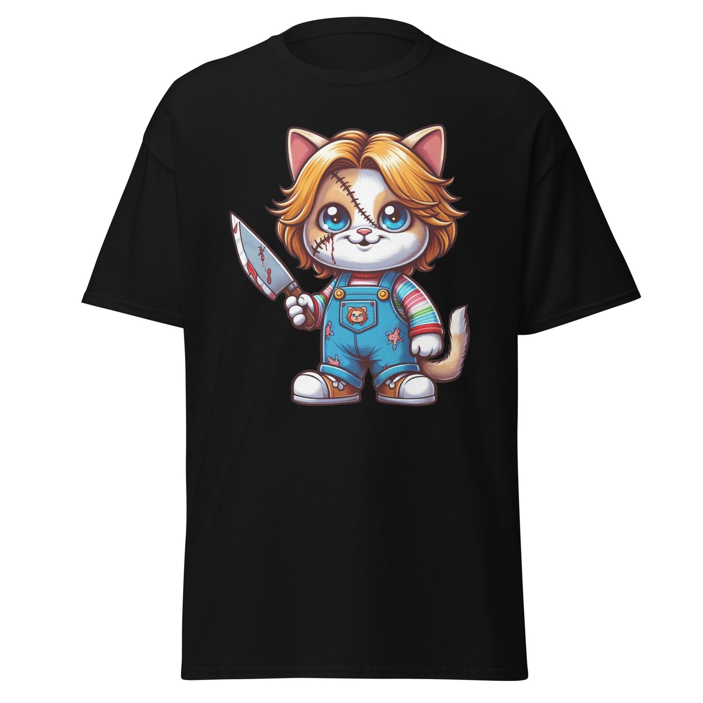 Child’s Play Cat Mashup T-Shirt – Playful Horror Graphic Cotton Tee