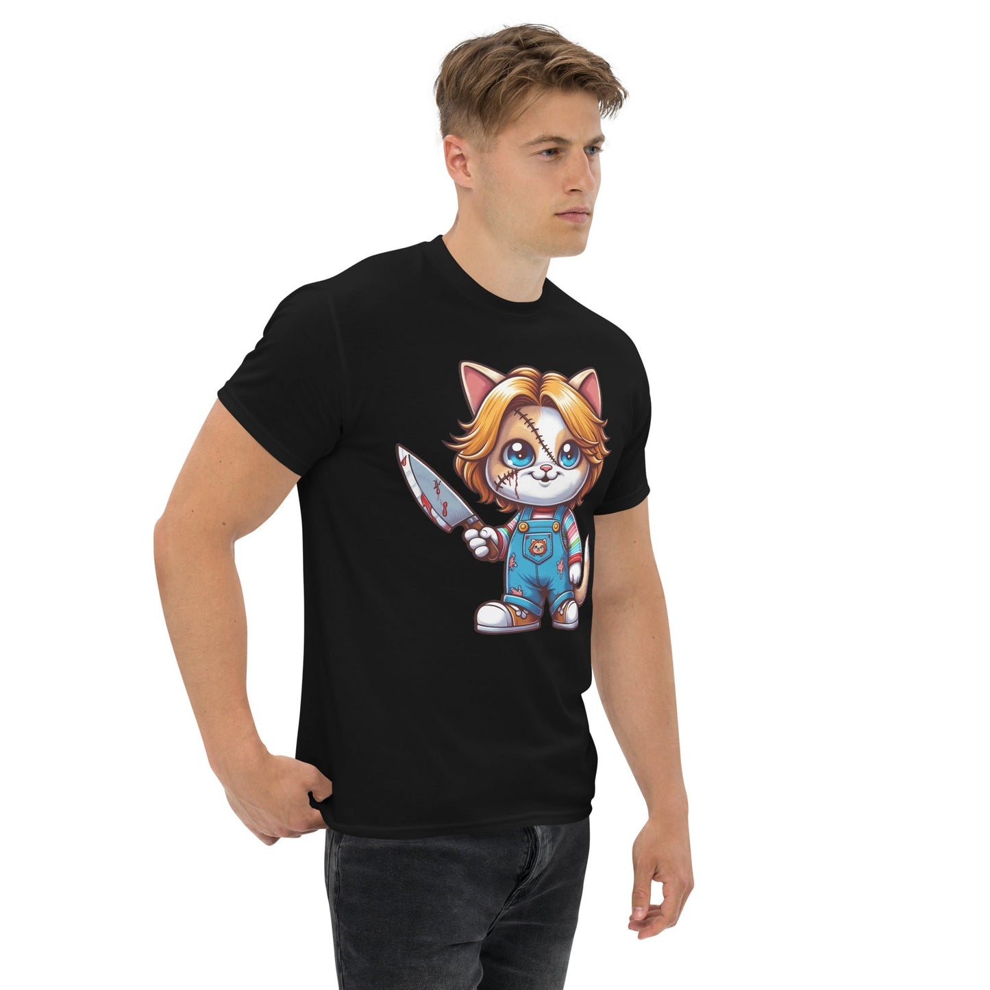 Child’s Play Cat Mashup T-Shirt – Playful Horror Graphic Cotton Tee