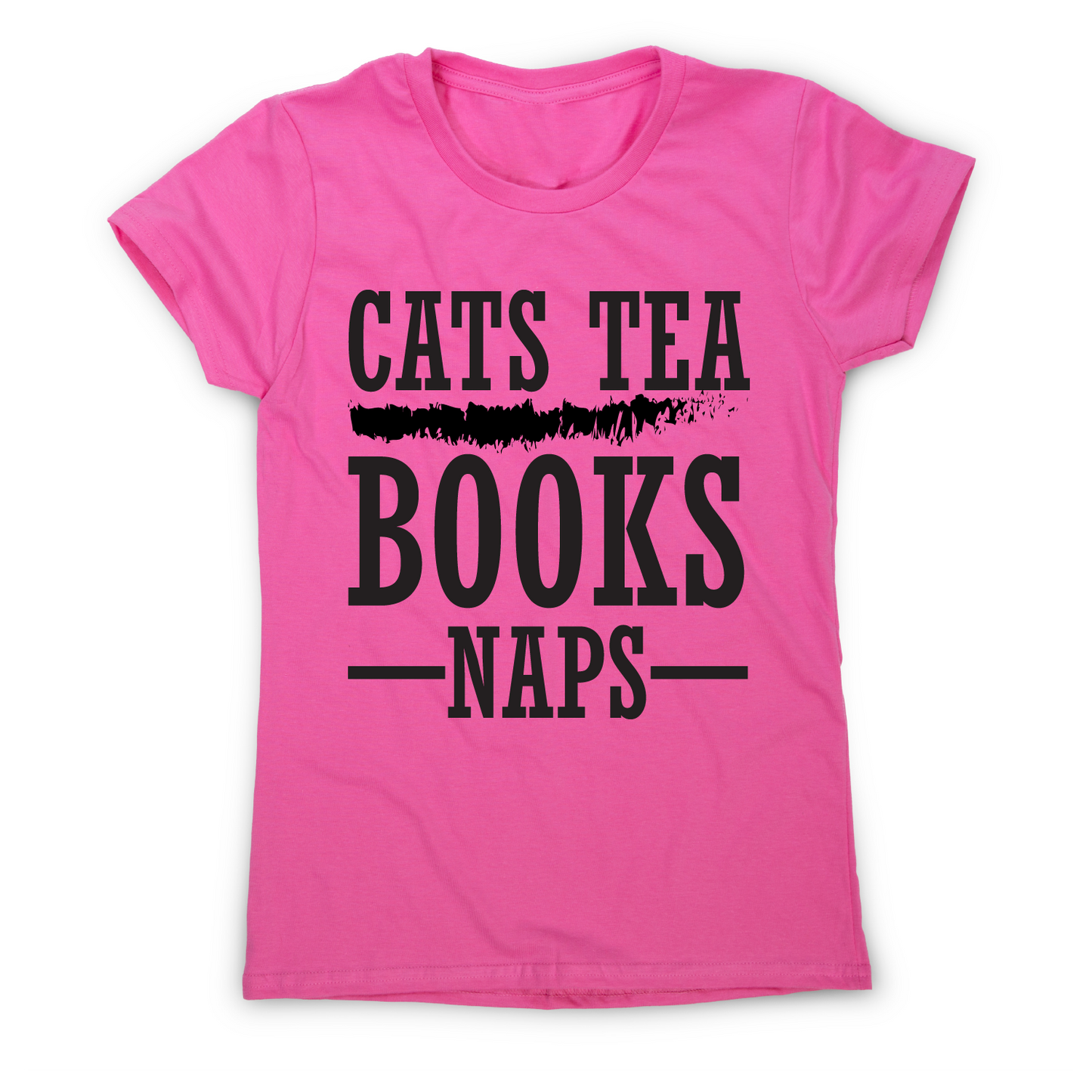 Cats tea books naps awesome funny slogan t-shirt women's