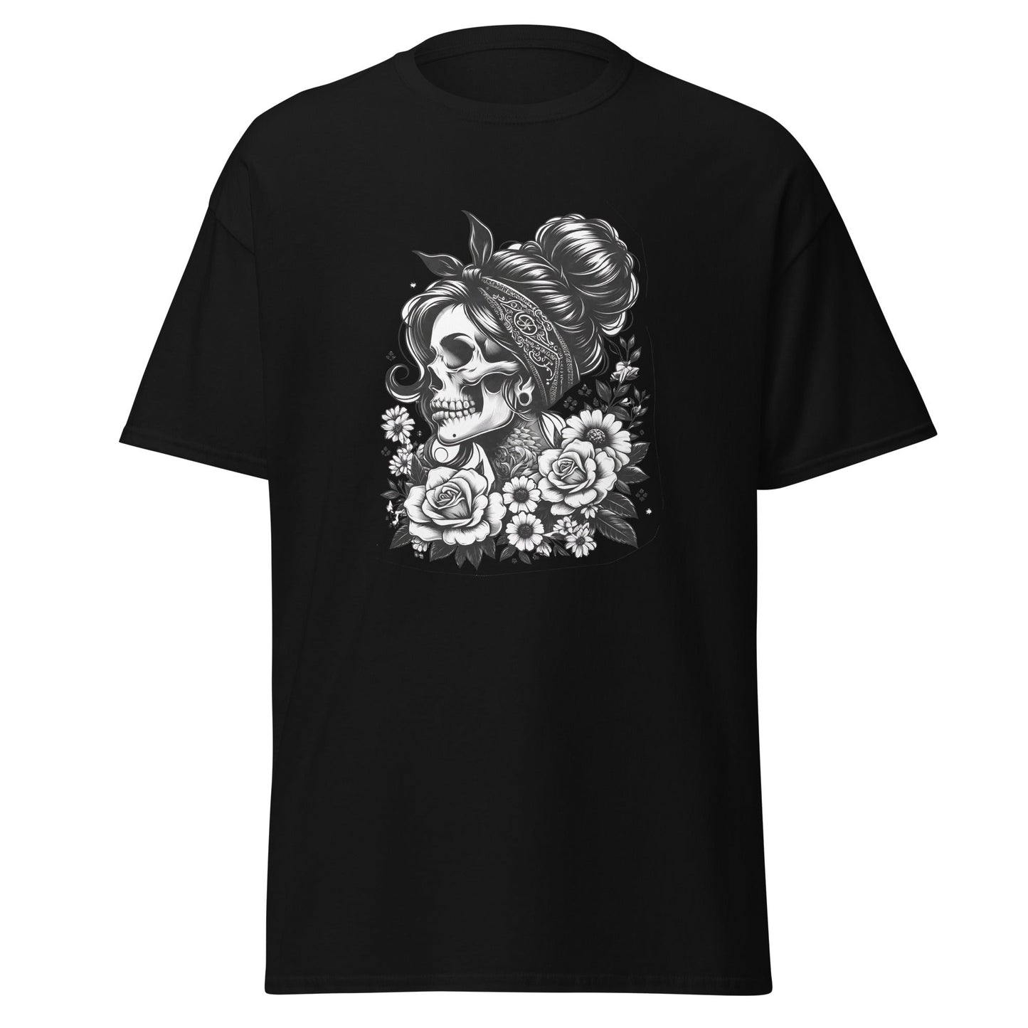 Bohemian Floral Skull Graphic Tee 100 % Cotton Women's Skull T‑Shirt