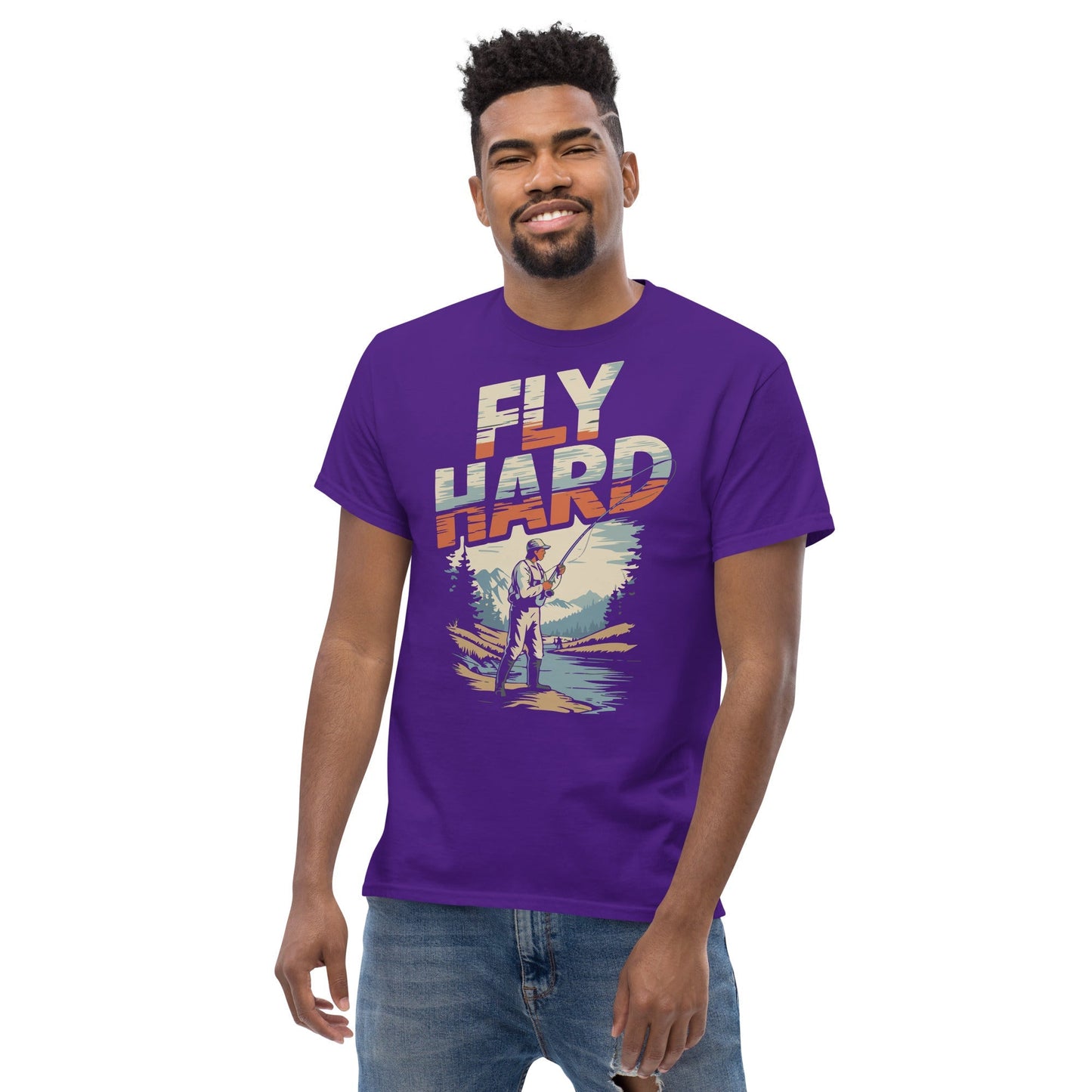 Fly Hard Fishing T-Shirt – Bold Angler Graphic Cotton Tee