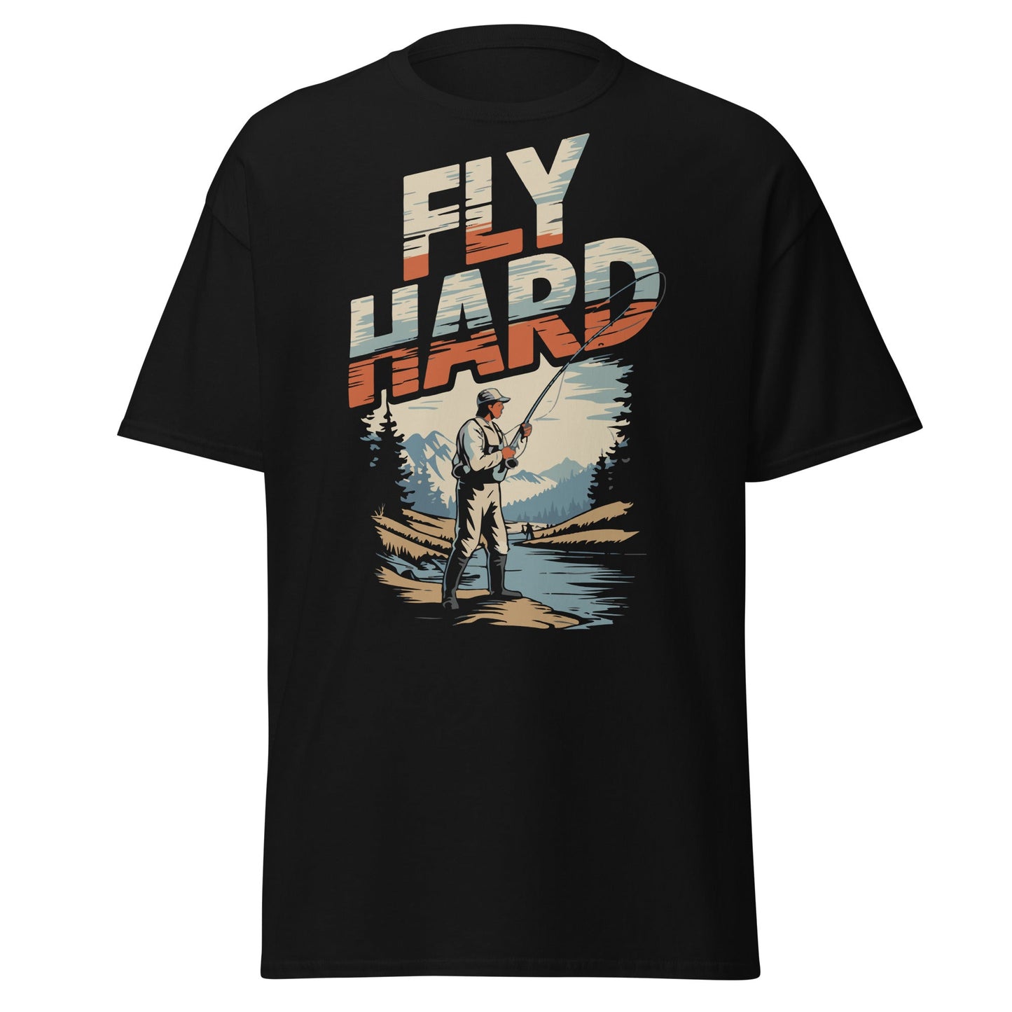 Fly Hard Fishing T-Shirt – Bold Angler Graphic Cotton Tee