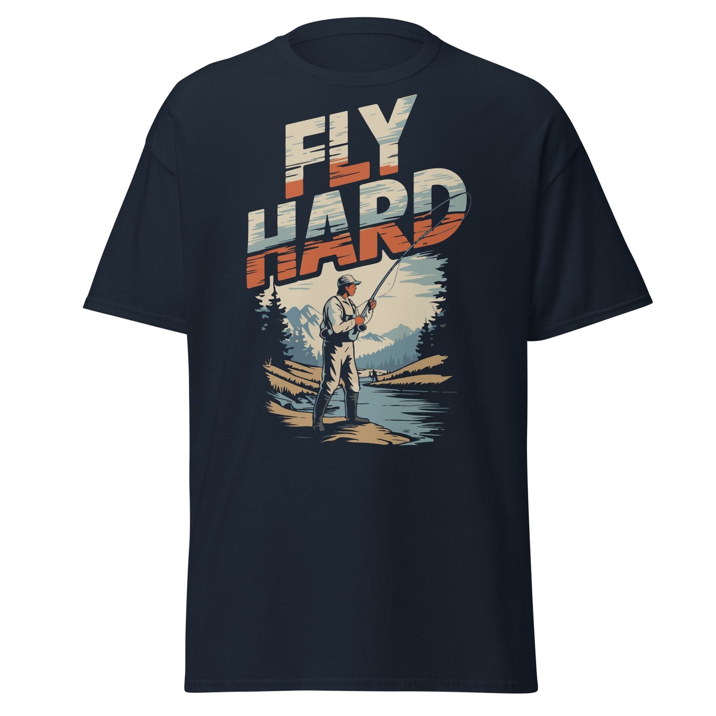 Fly Hard Fishing T-Shirt – Bold Angler Graphic Cotton Tee