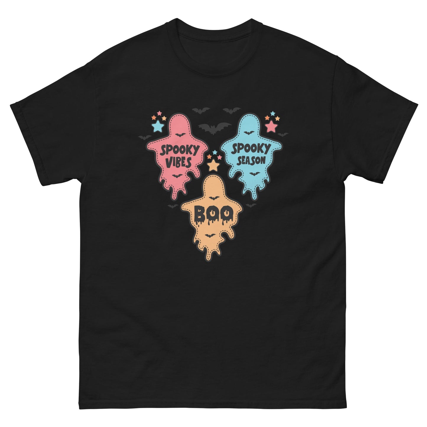 Spooky Season T‑Shirt Ghost Trio Graphic Tee 100% Cotton