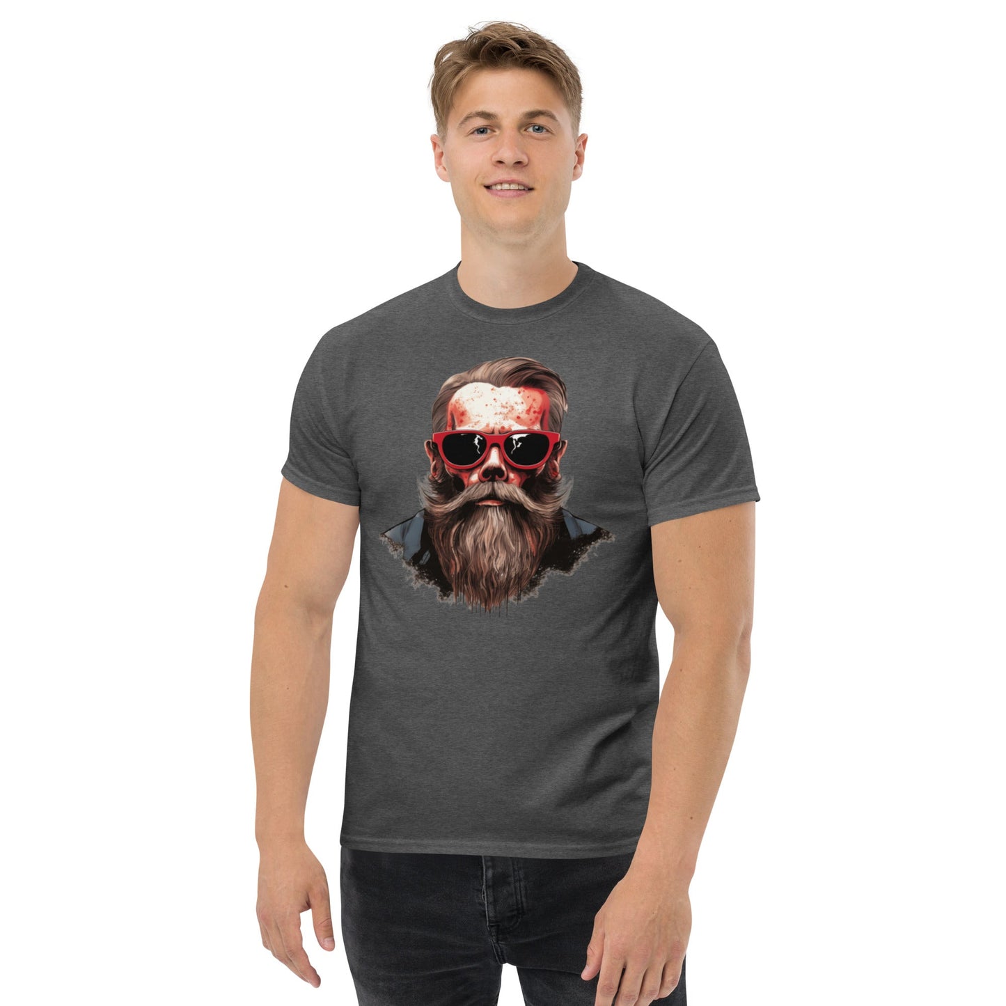 Hipster Skull Men’s T‑Shirt Cool Beard & Glasses Graphic Tee Mens Cotton