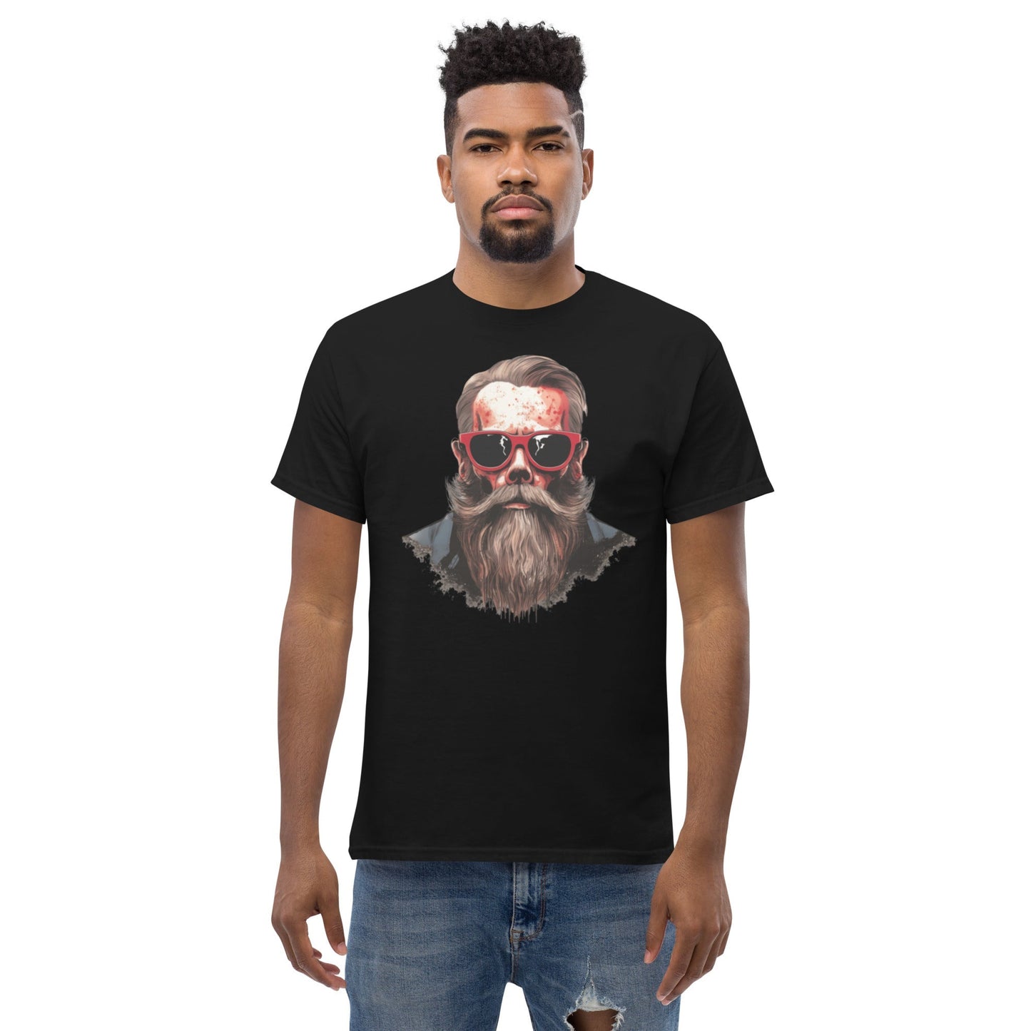 Hipster Skull Men’s T‑Shirt Cool Beard & Glasses Graphic Tee Mens Cotton
