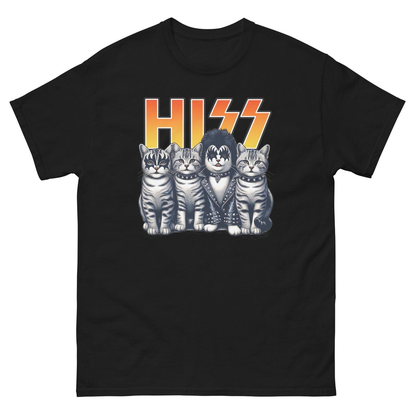 Hiss Parody Rock Band Cat T‑Shirt Funny KISS Inspired Graphic Tee