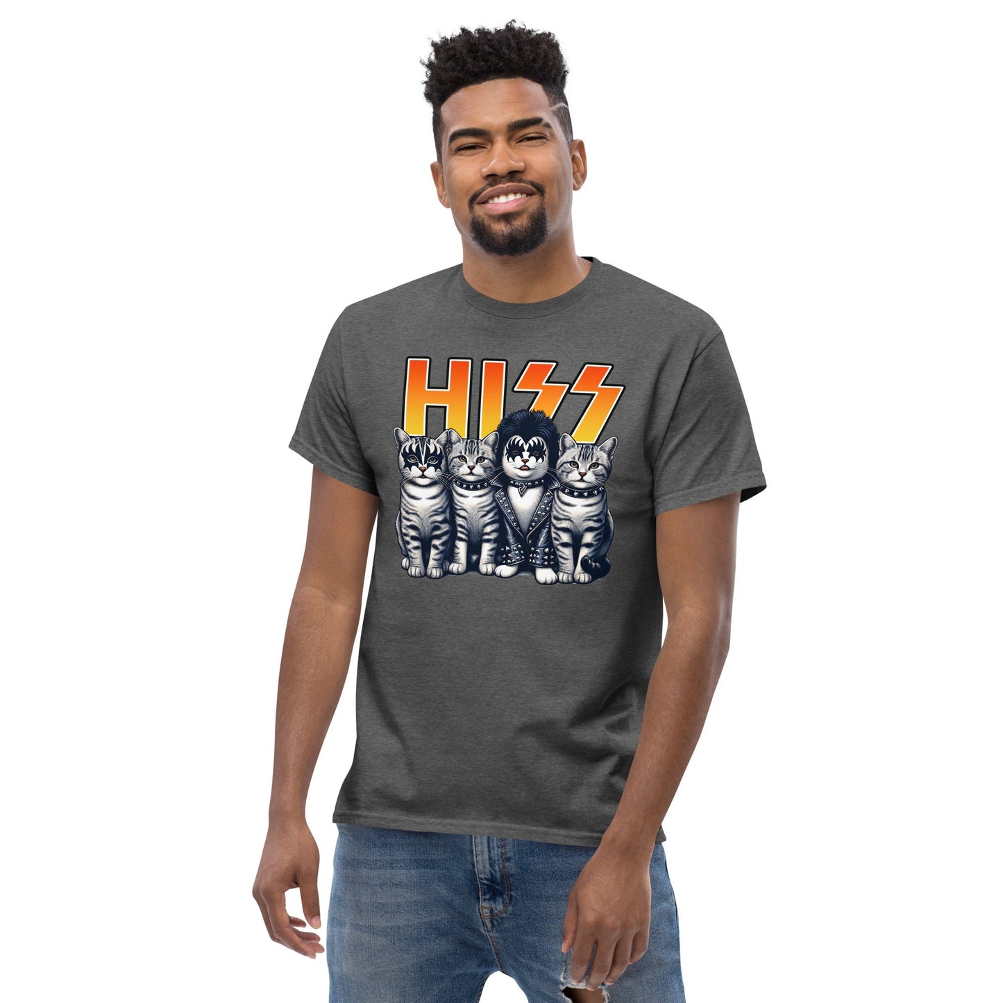 Hiss Parody Rock Band Cat T‑Shirt Funny KISS Inspired Graphic Tee