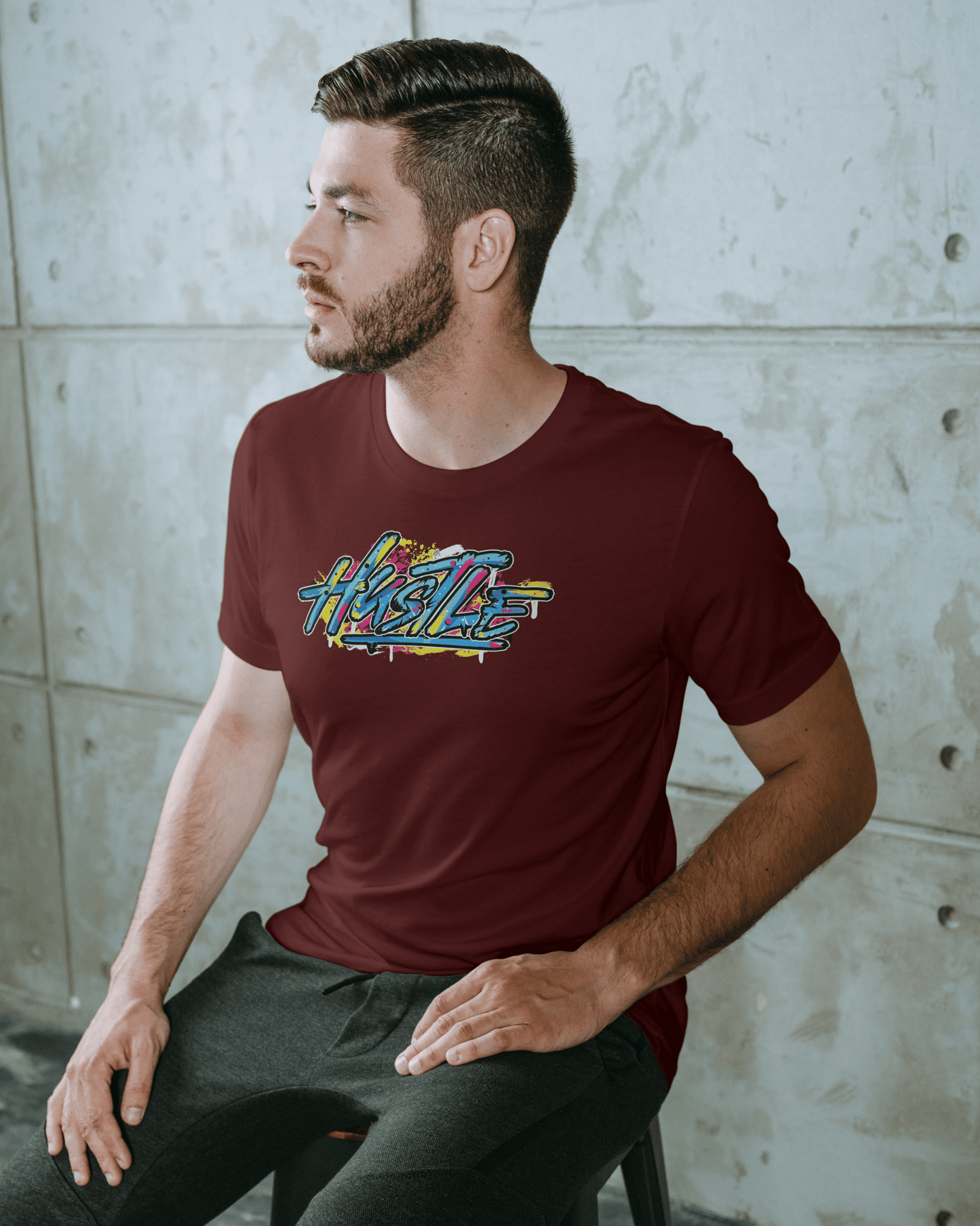 Hustle Men’s T‑Shirt Motivational Streetwear Graphic Cotton Tee