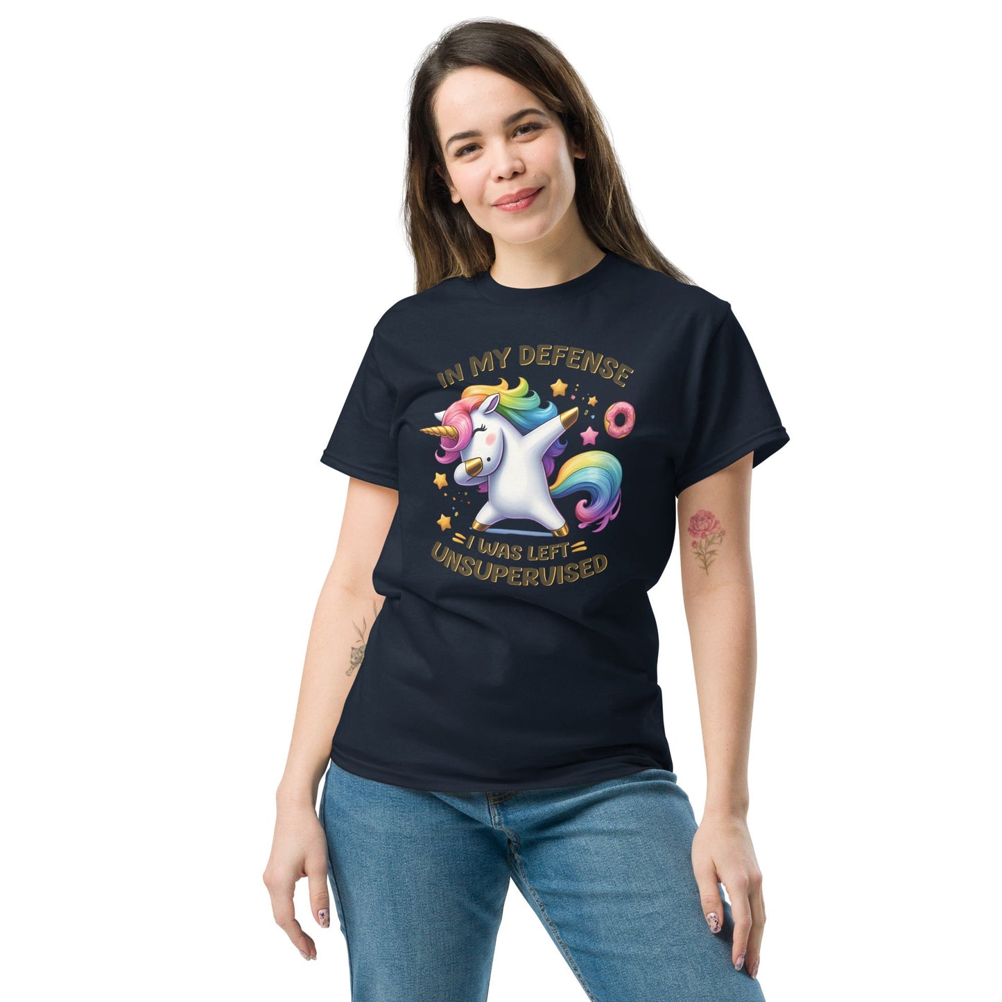 Funny Unicorn Graphic Tee – “In My Defense†Cotton Shirt for Dreamers