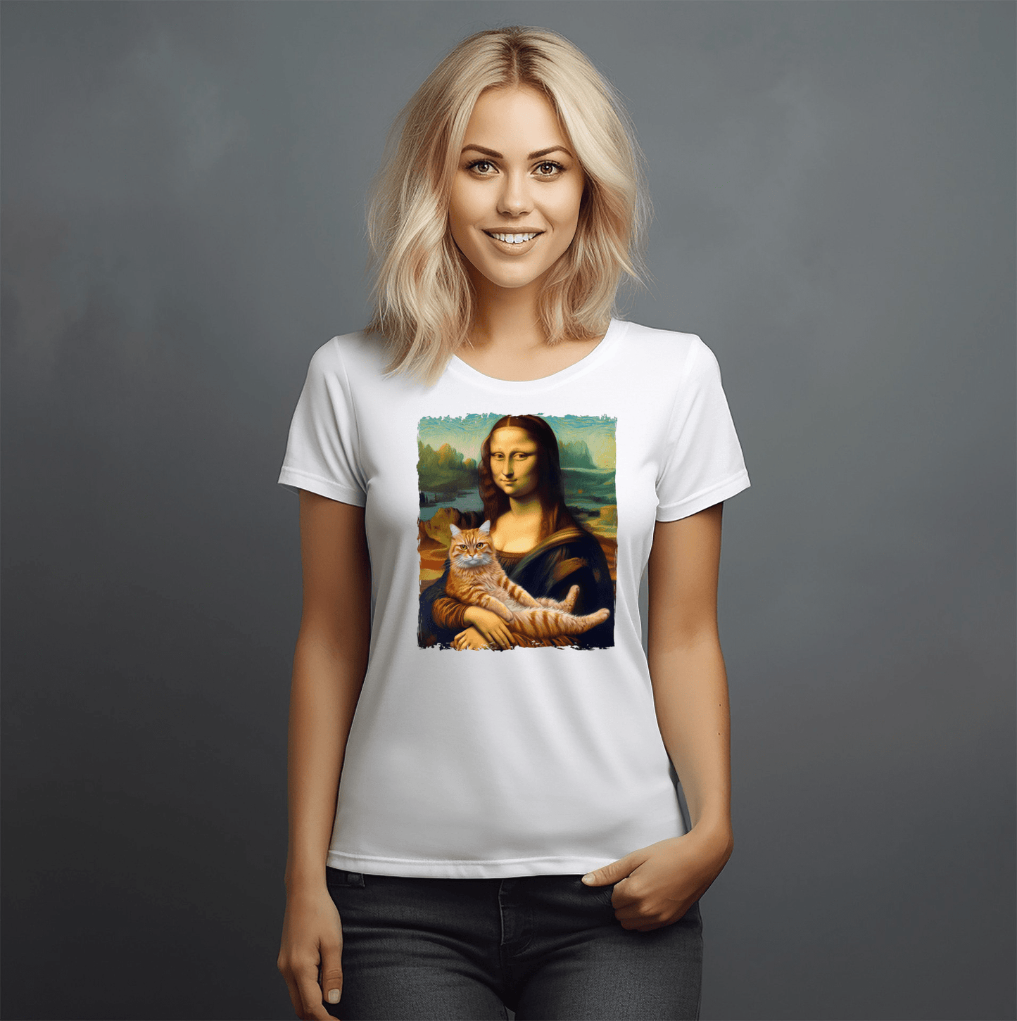 Mona Lisa Cat T‑Shirt – Funny Renaissance Art Parody Graphic Tee
