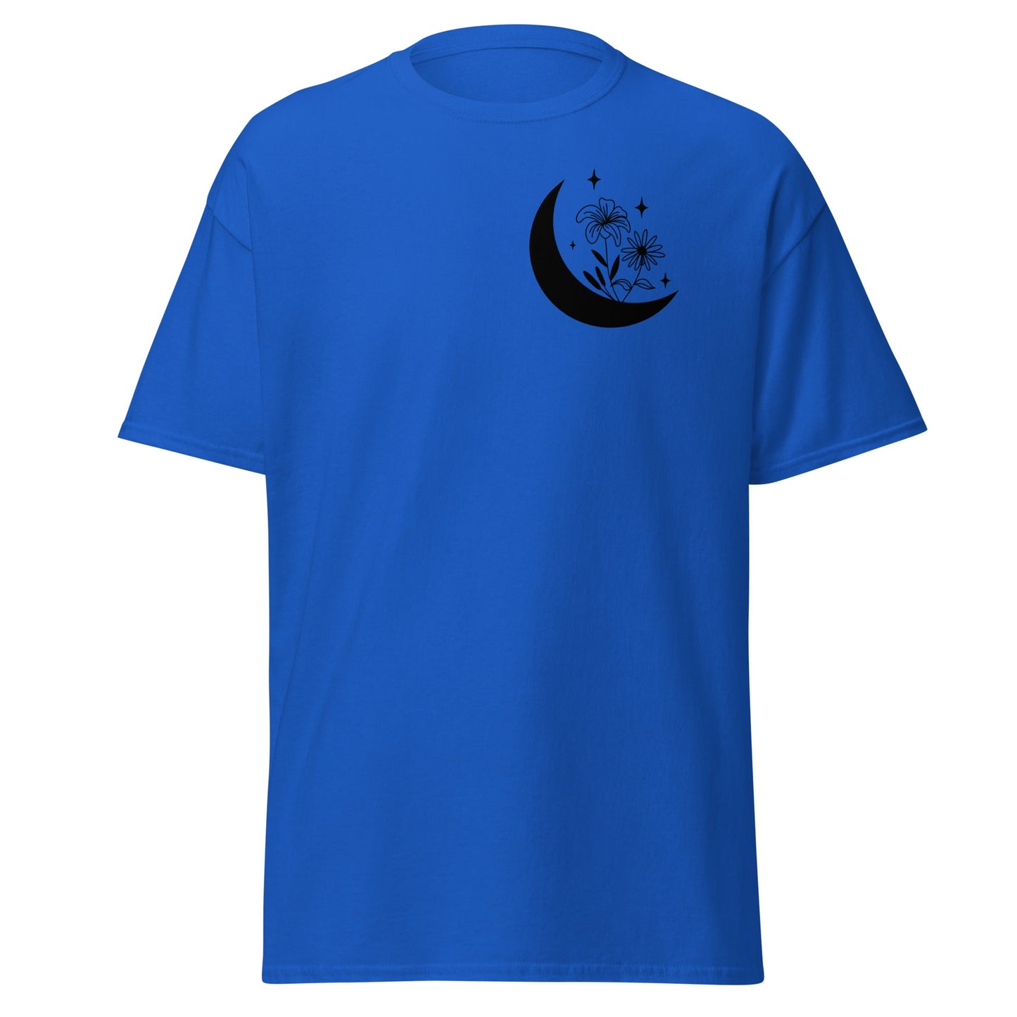 Floral Crescent Moon Women’s T‑Shirt Nature Inspired Graphic Cotton Tee