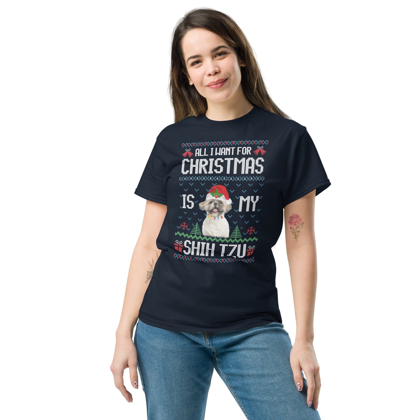 Shih Tzu Christmas T-Shirt – Festive Dog Lover Graphic Cotton Tee