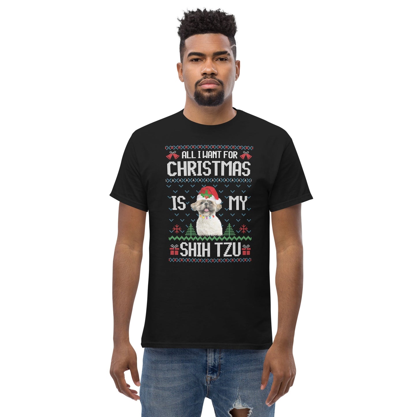 Shih Tzu Christmas T-Shirt – Festive Dog Lover Graphic Cotton Tee