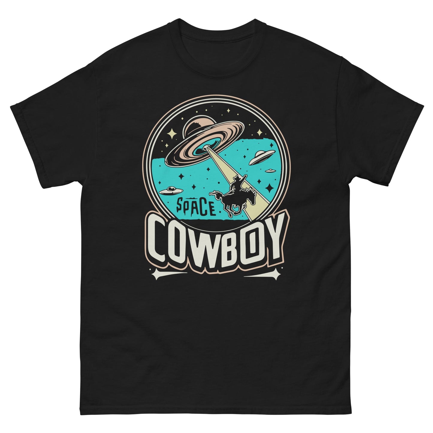 Space Cowboy Men’s T-Shirt | Retro UFO Graphic Tee